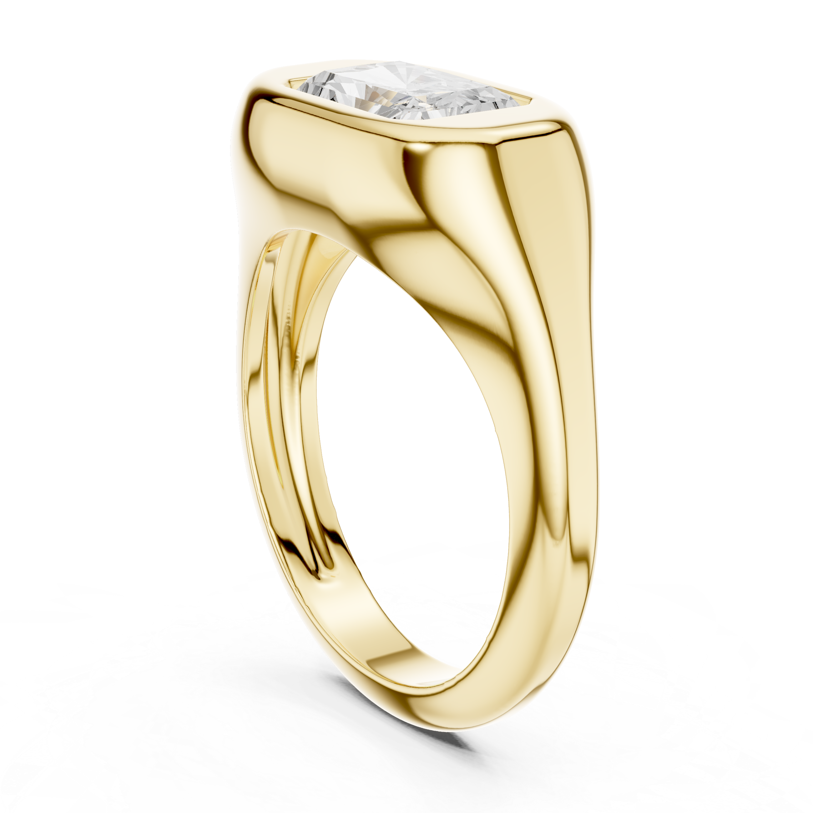Gold ring with a diamond on a white background