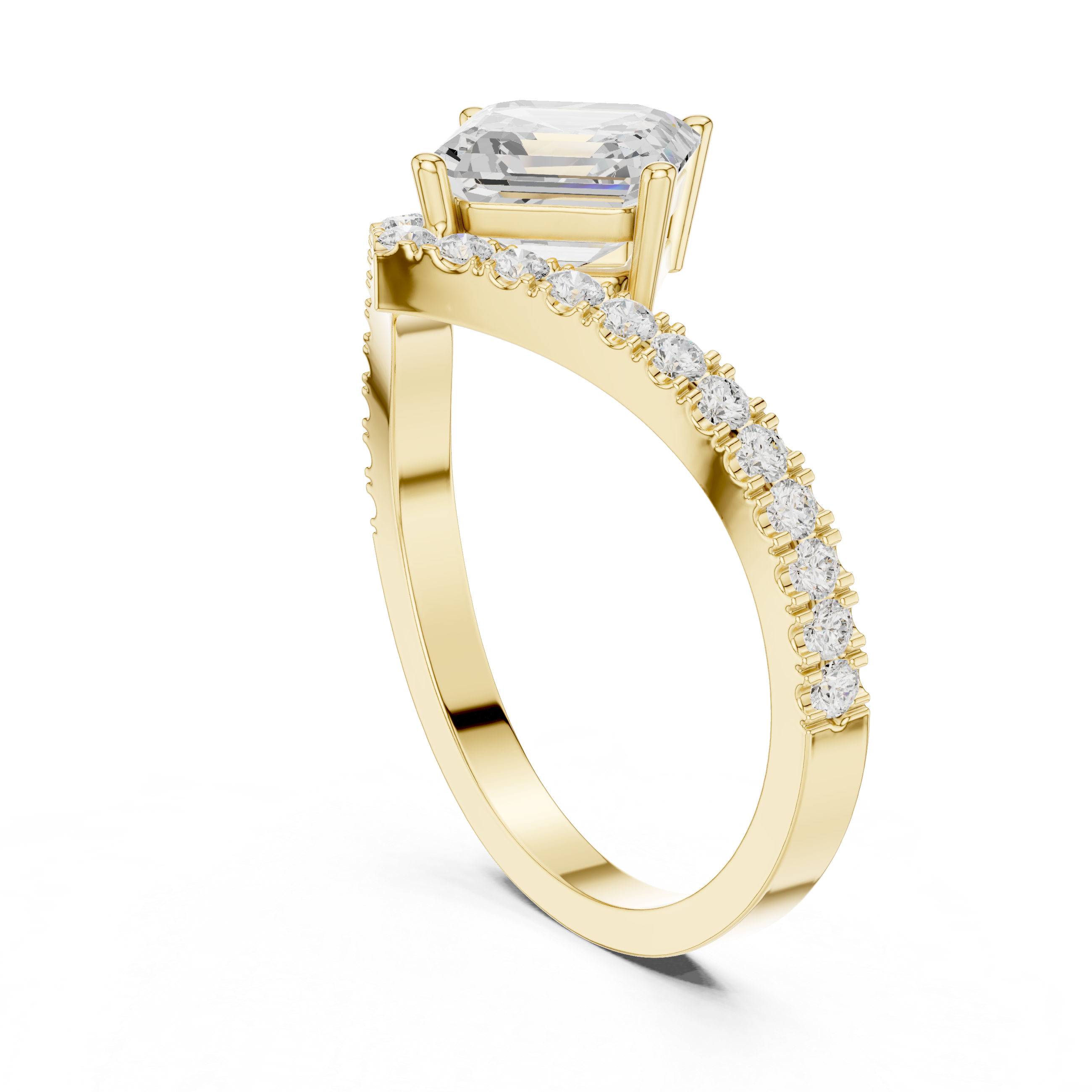 Gold and diamond ring on a white background