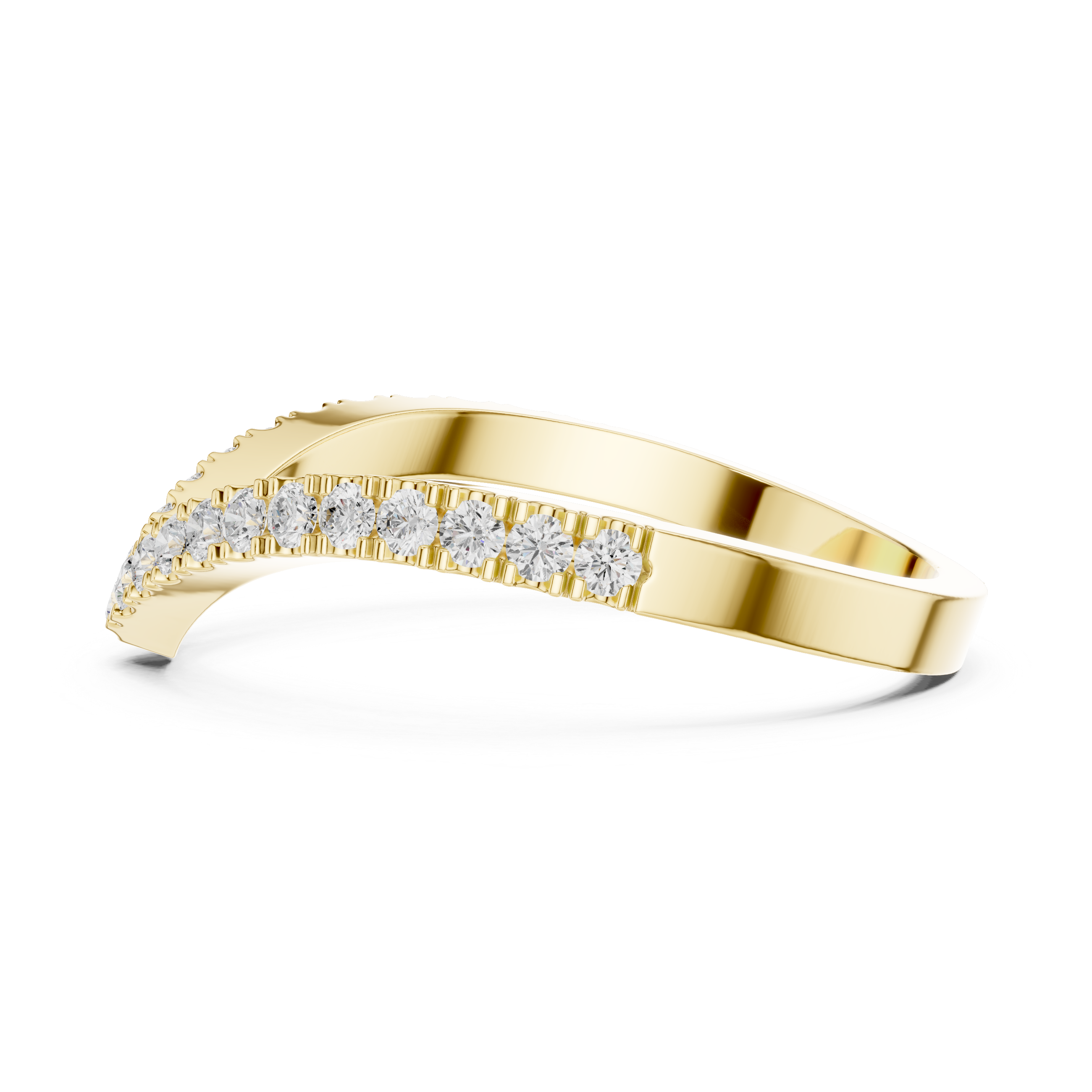 Gold ring with diamond accents on a white background