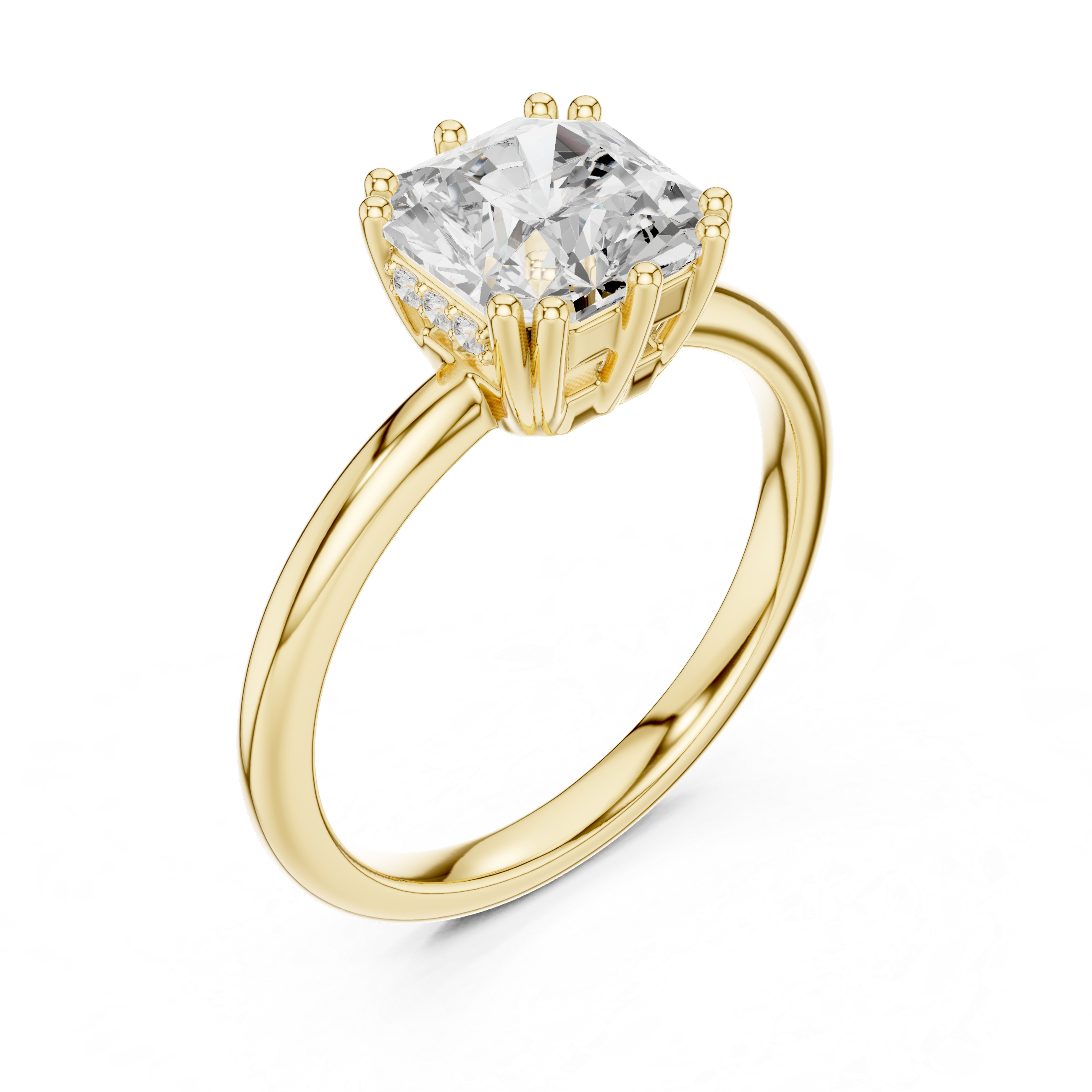 Muur Atelier Solid Gold Square Radiant Diamond Solitaire with Hidden Halo