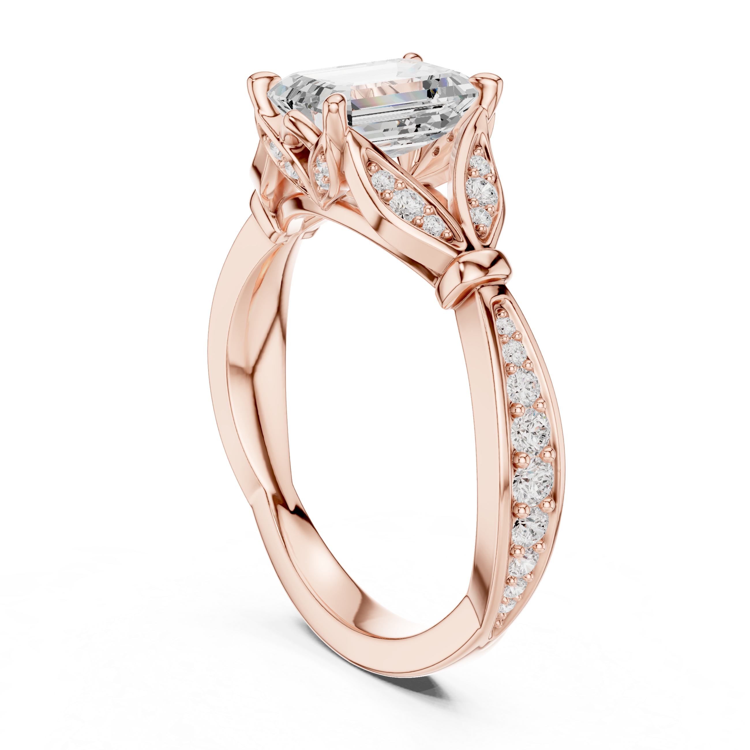 Muur Atelier Solid Gold Emerald Cut Vintage Vine Engagement Ring