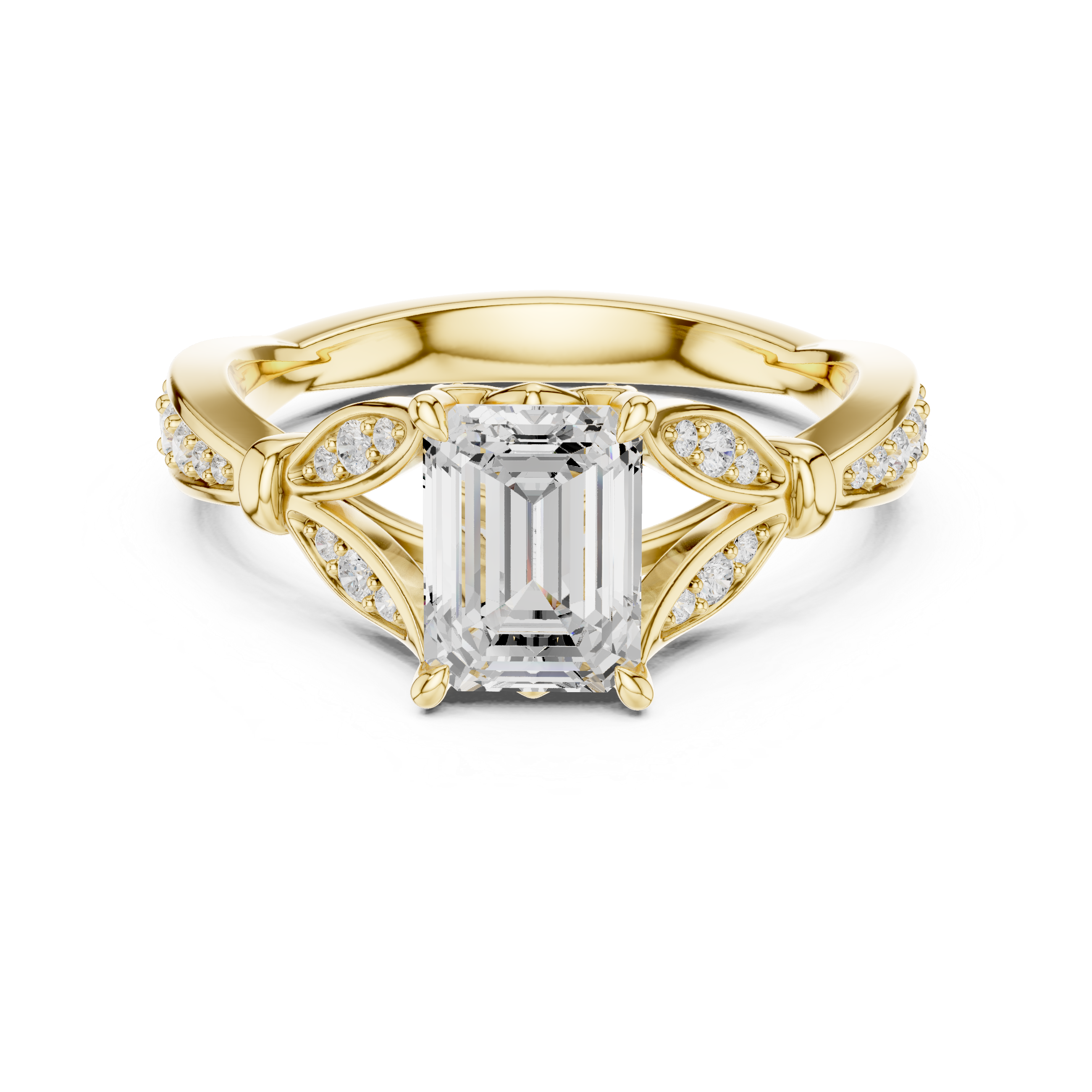 Muur Atelier Solid Gold Emerald Cut Vintage Vine Engagement Ring