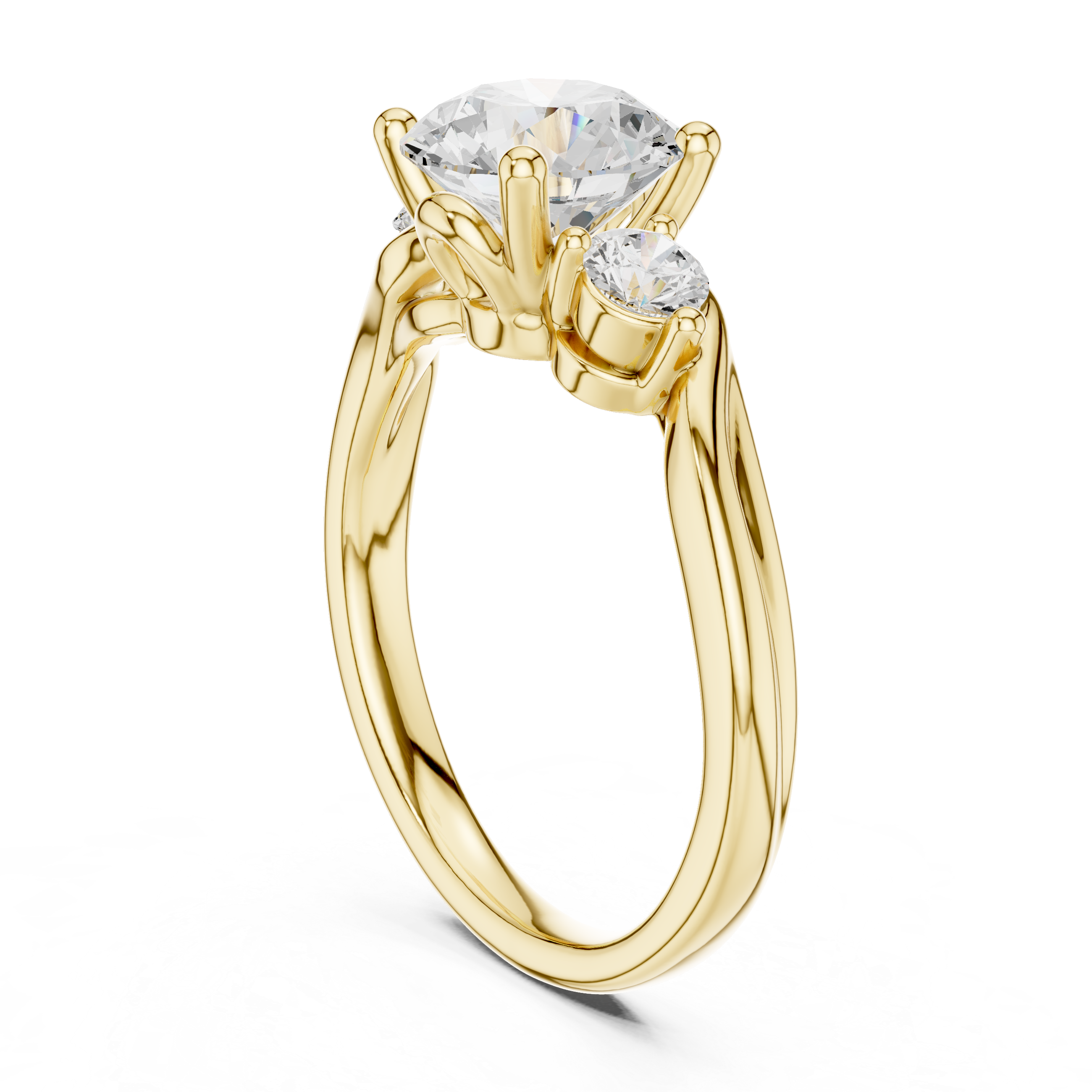 Muur Atelier Solid Gold Round Brilliant Trellis Three-Stone Engagement Ring