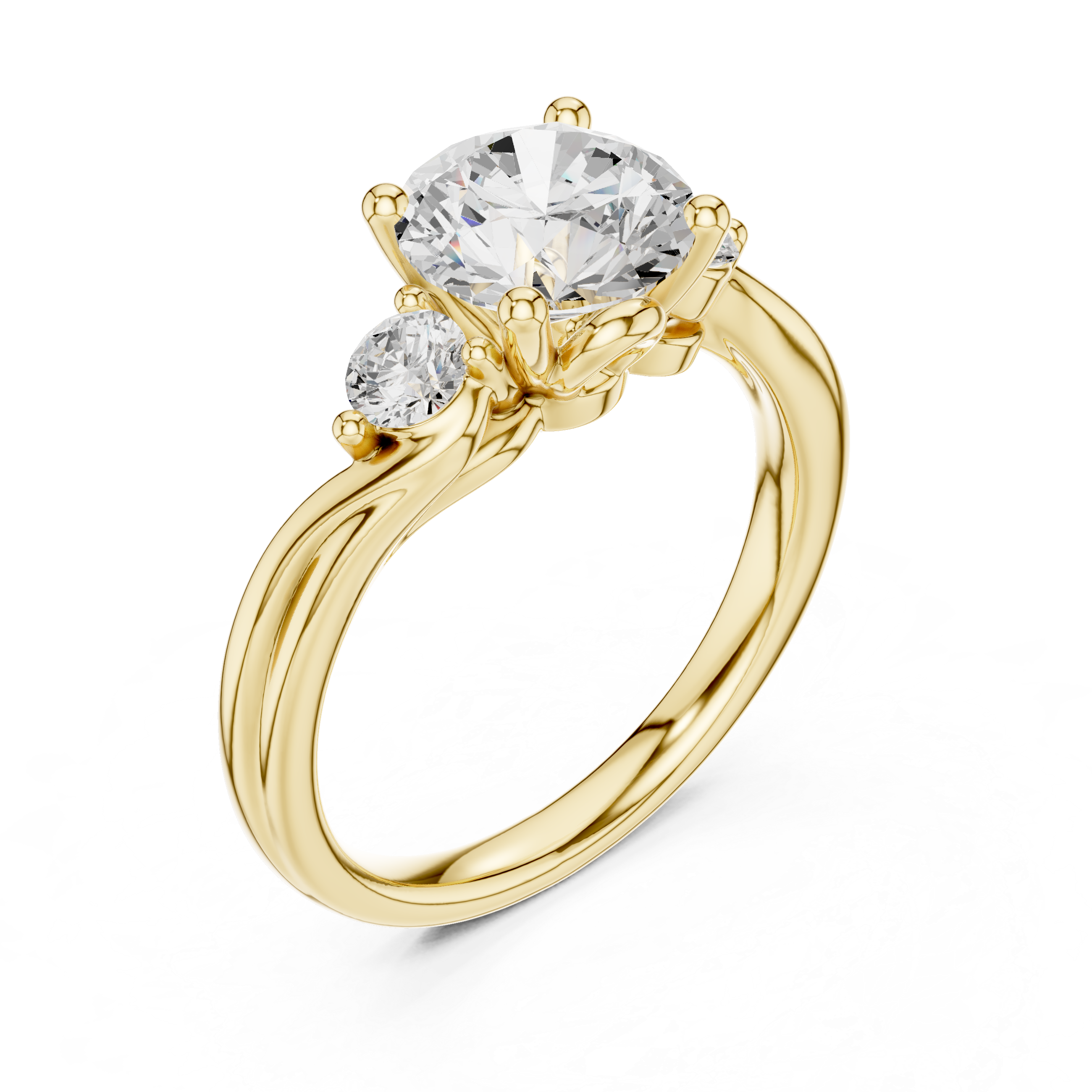Muur Atelier Solid Gold Round Brilliant Trellis Three-Stone Engagement Ring