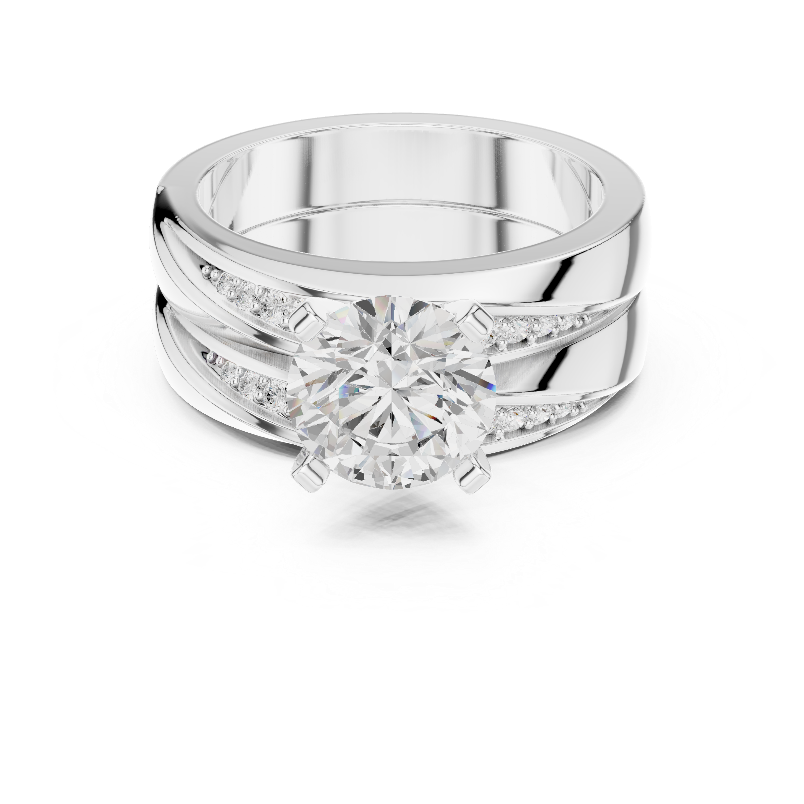 Muur Atelier Solid Gold Round Brilliant Split Shank Diamond Engagement Ring & Matching Pave Band