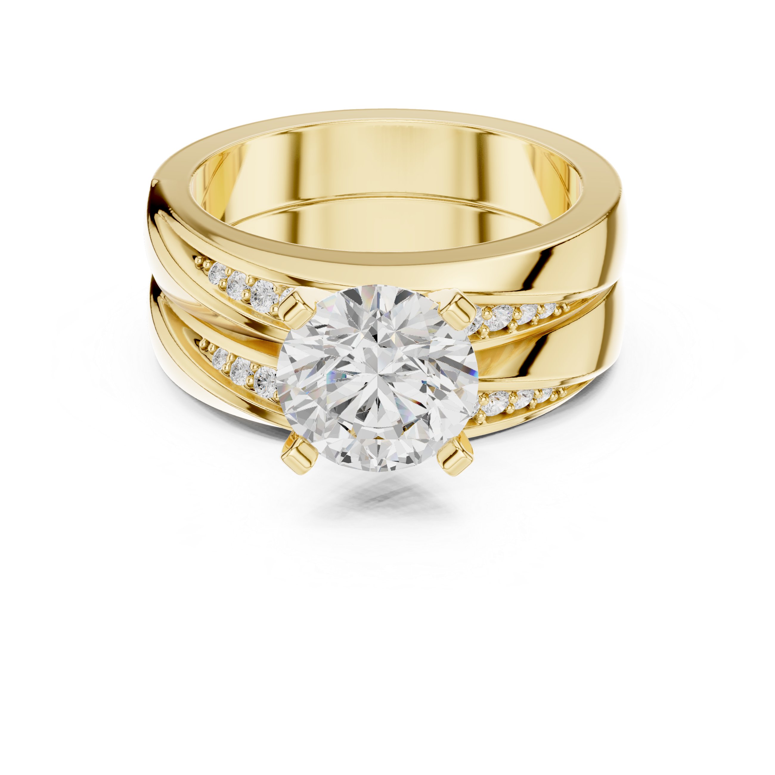 Muur Atelier Solid Gold Round Brilliant Split Shank Diamond Engagement Ring & Matching Pave Band