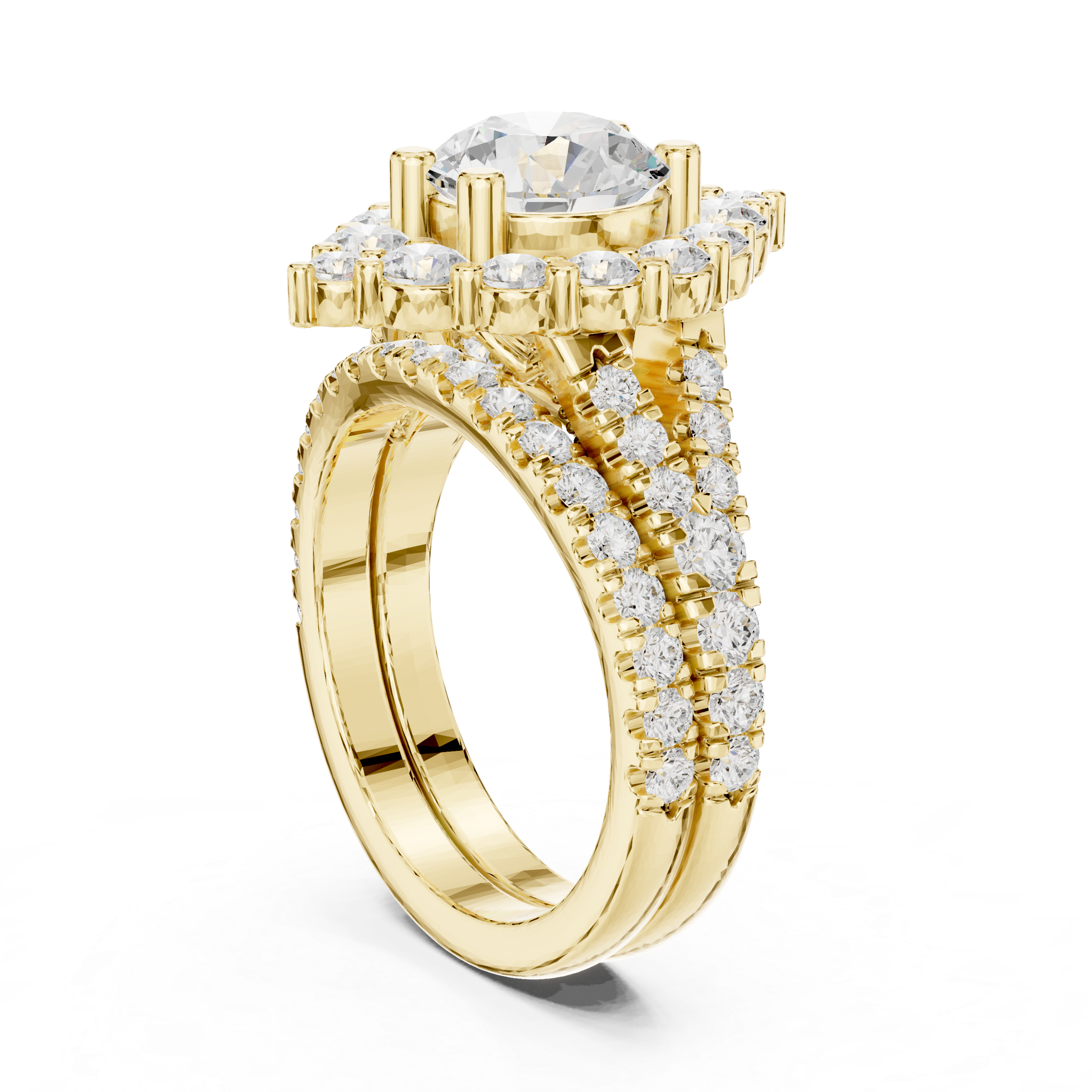 Muur Atelier Solid Gold Ring Art Deco Sunburst Halo Diamond Stack