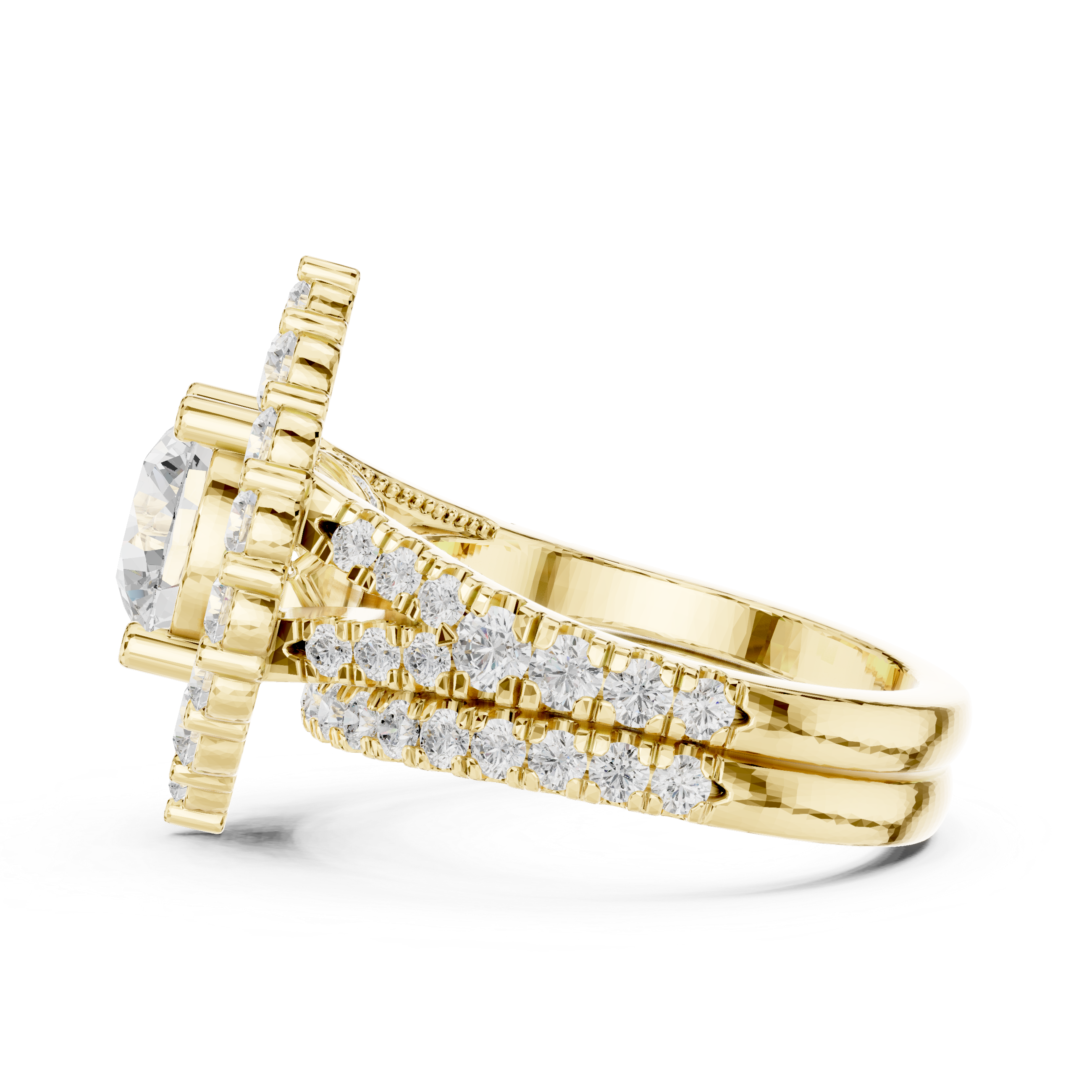 Muur Atelier Solid Gold Ring Art Deco Sunburst Halo Diamond Stack