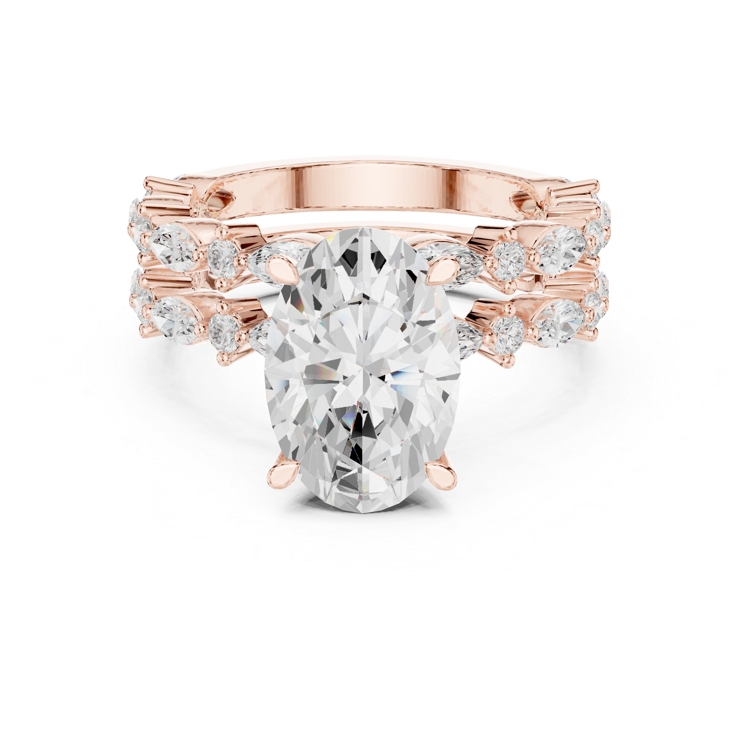 Muur Atelier Solid Gold Oval Cut Marquise Vine Engagement Stack Ring