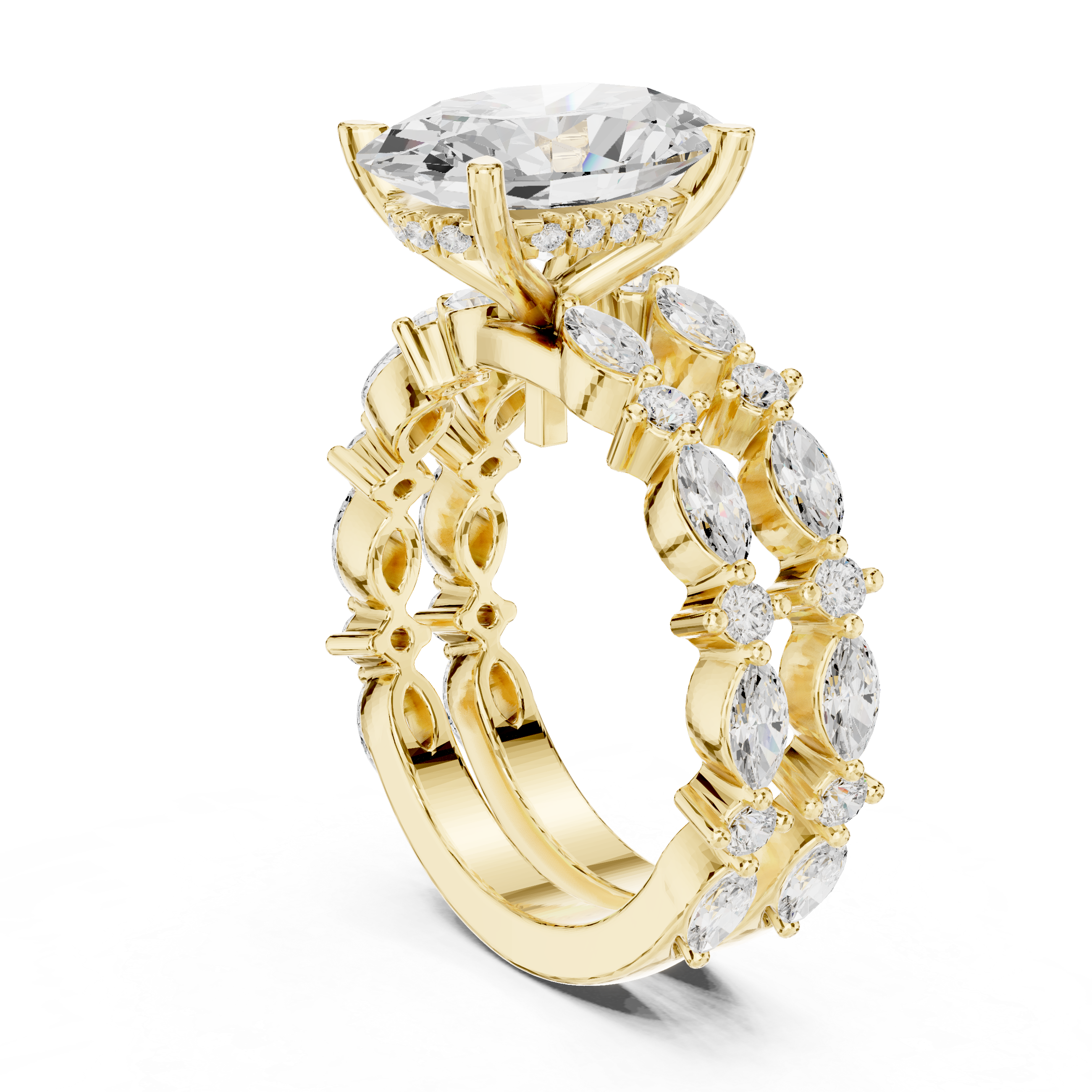 Muur Atelier Solid Gold Oval Cut Marquise Vine Engagement Stack Ring