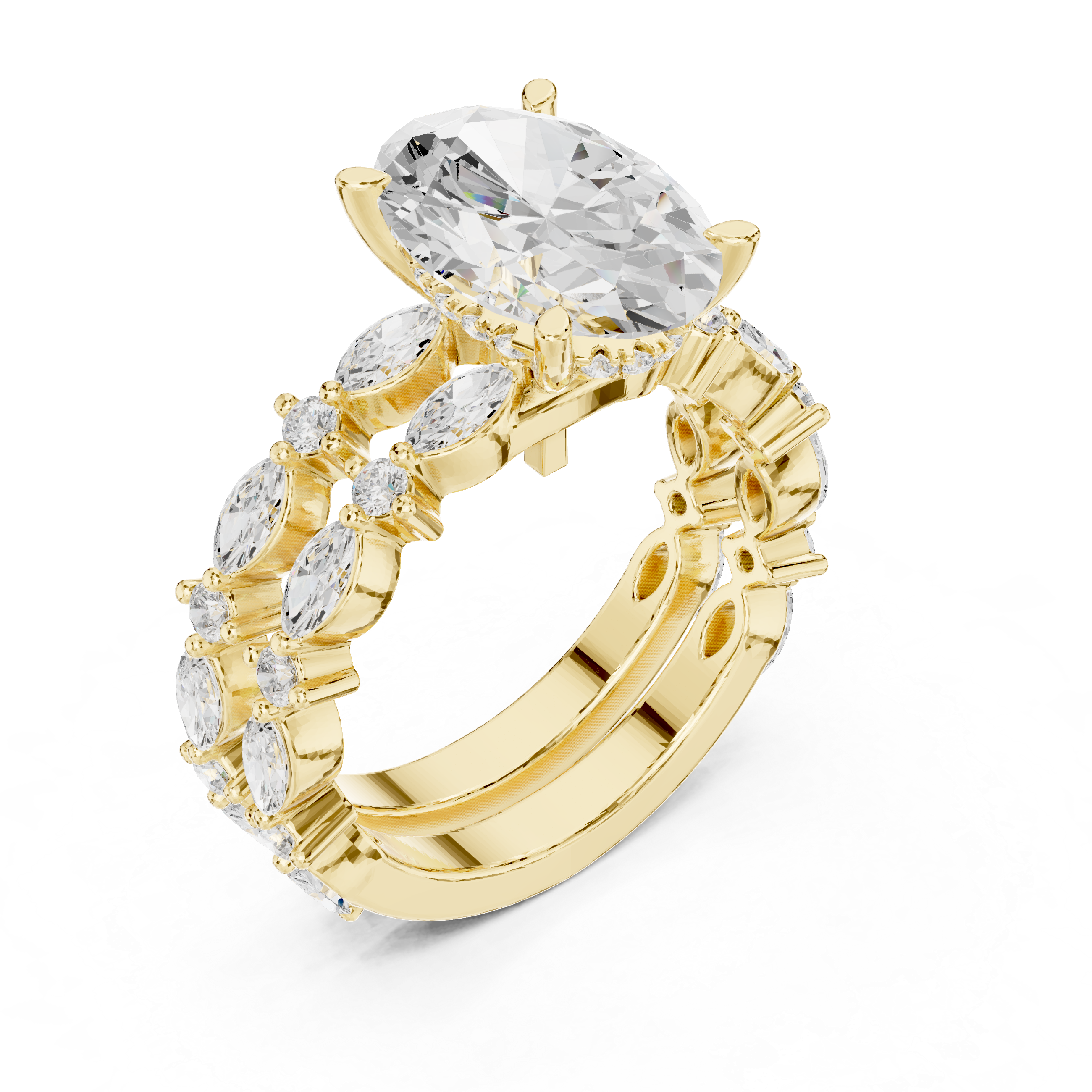 Muur Atelier Solid Gold Oval Cut Marquise Vine Engagement Stack Ring