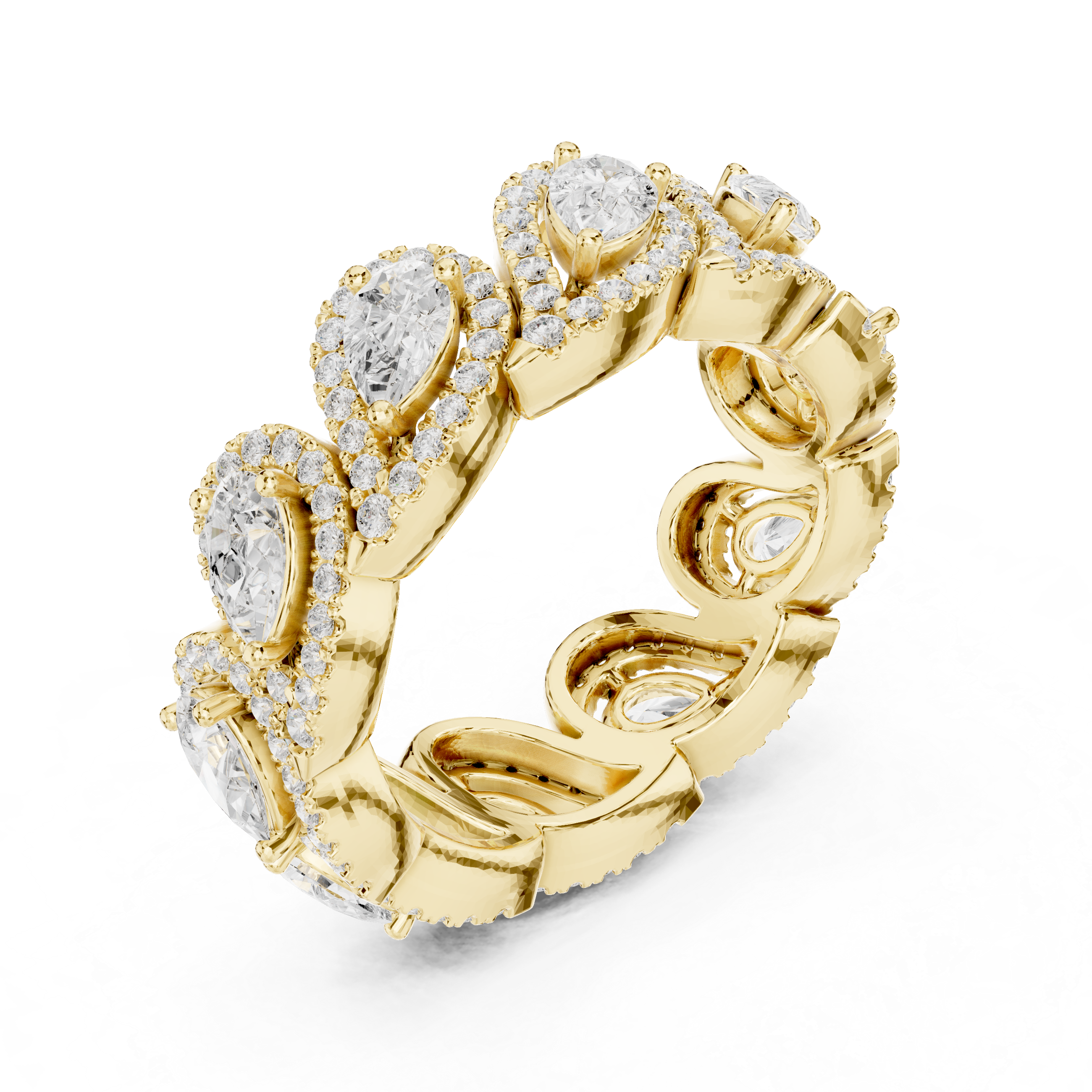 Muur Atelier Solid Gold Pear Cut Diamond Halo Wide Eternity Ring