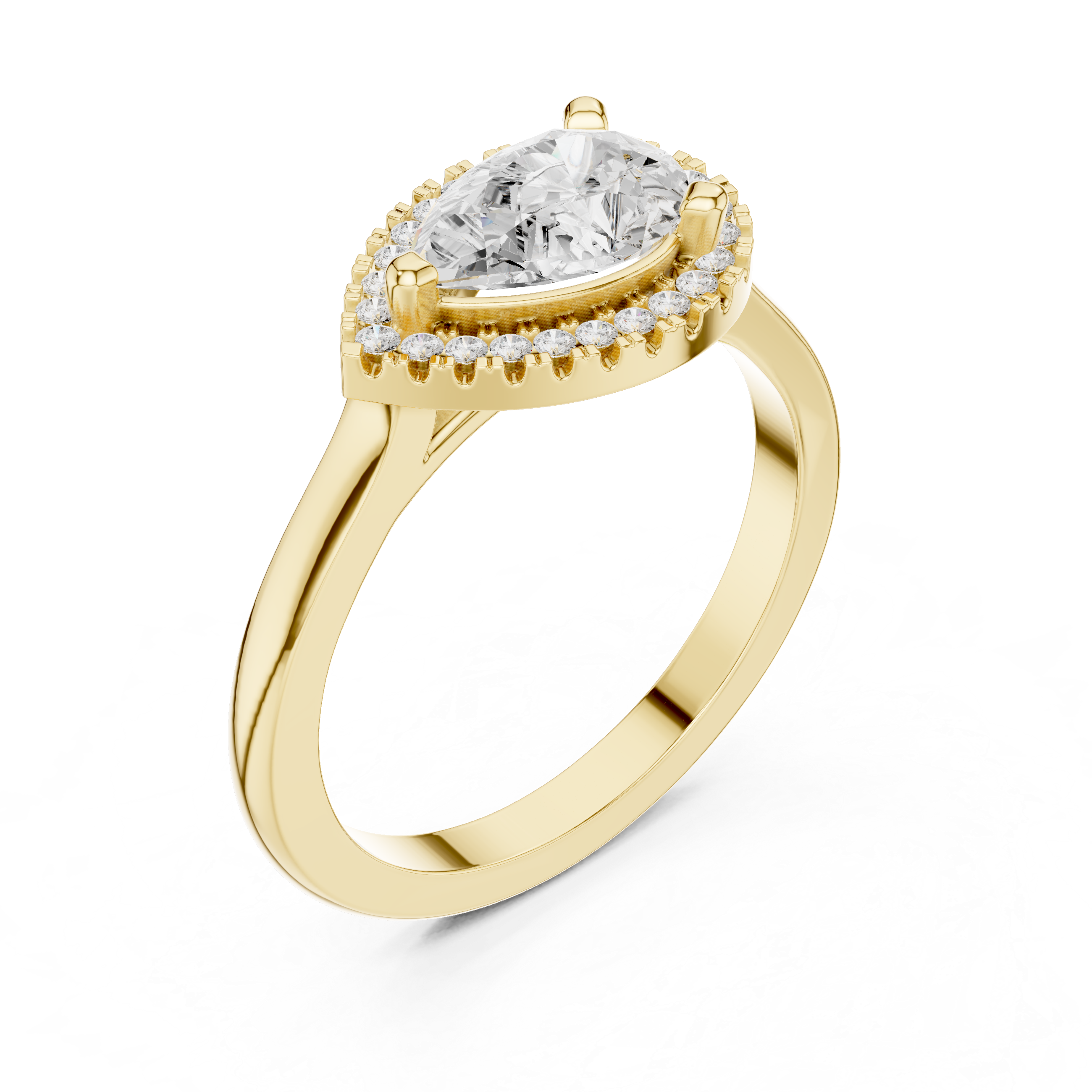 Muur Atelier Solid Gold Pear Cut Diamond Halo Solitaire Engagement Ring