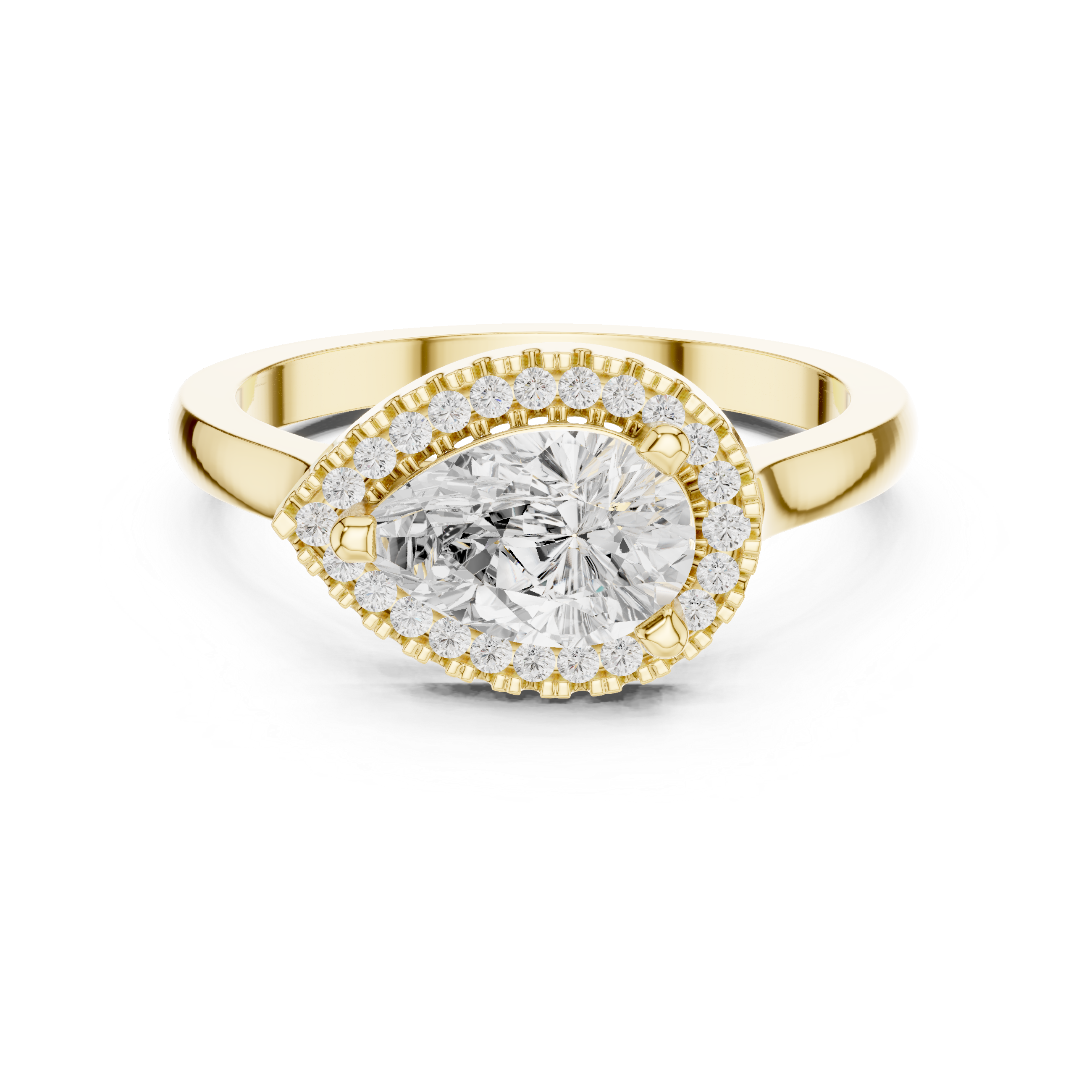 Muur Atelier Solid Gold Pear Cut Diamond Halo Solitaire Engagement Ring