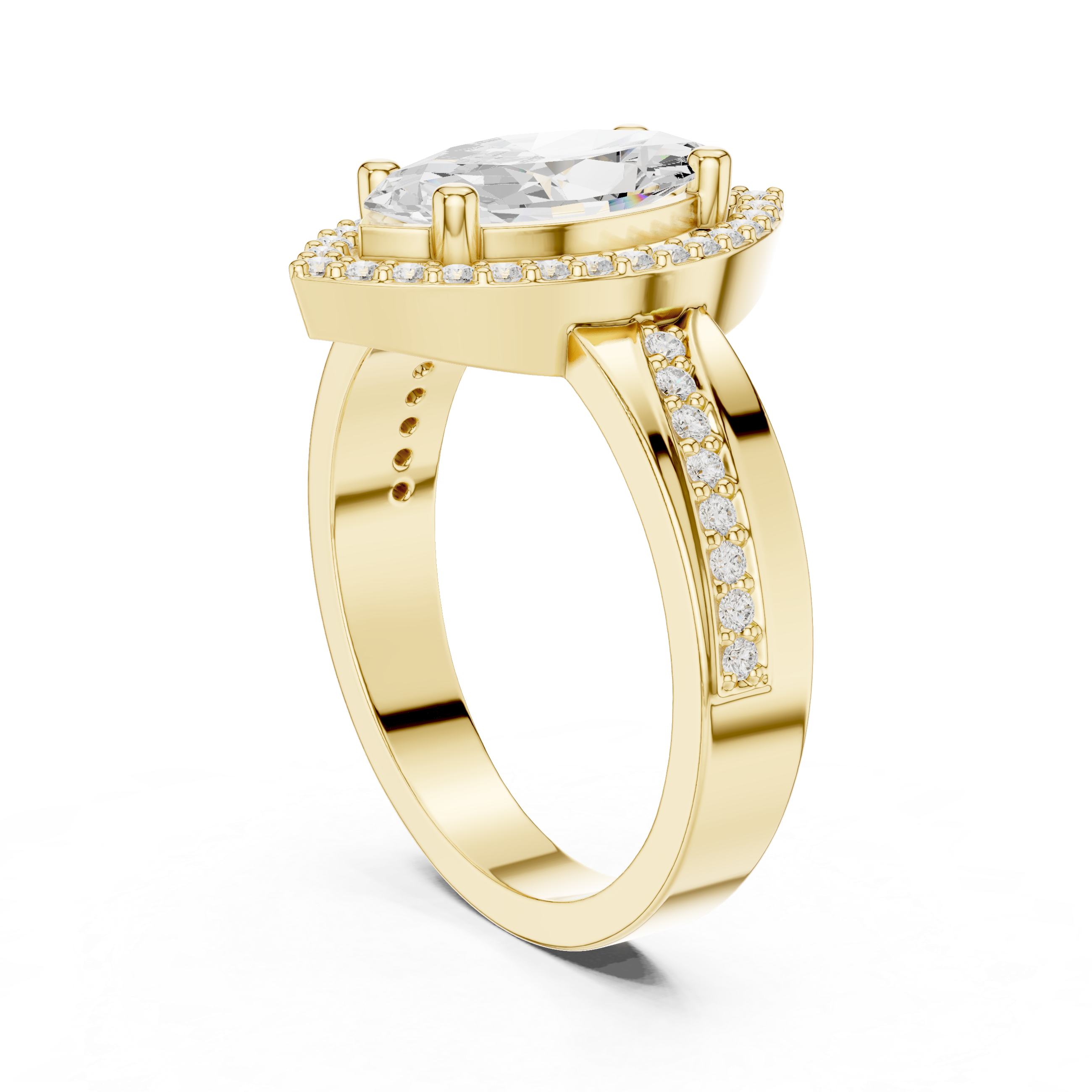 Muur Atelier Solid Gold Marquise Cut Diamond Halo Engagement Ring