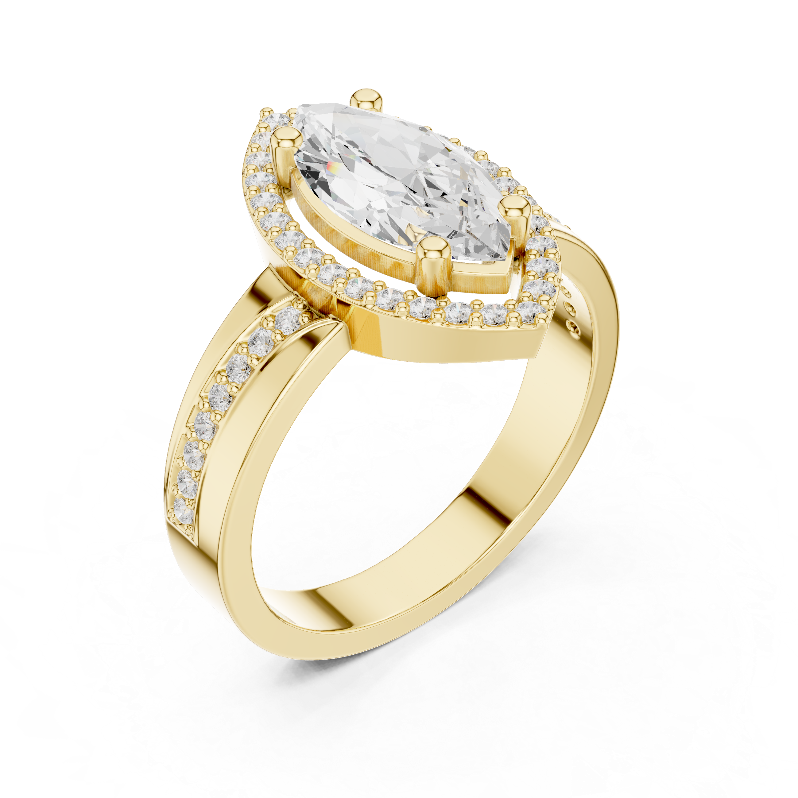Muur Atelier Solid Gold Marquise Cut Diamond Halo Engagement Ring