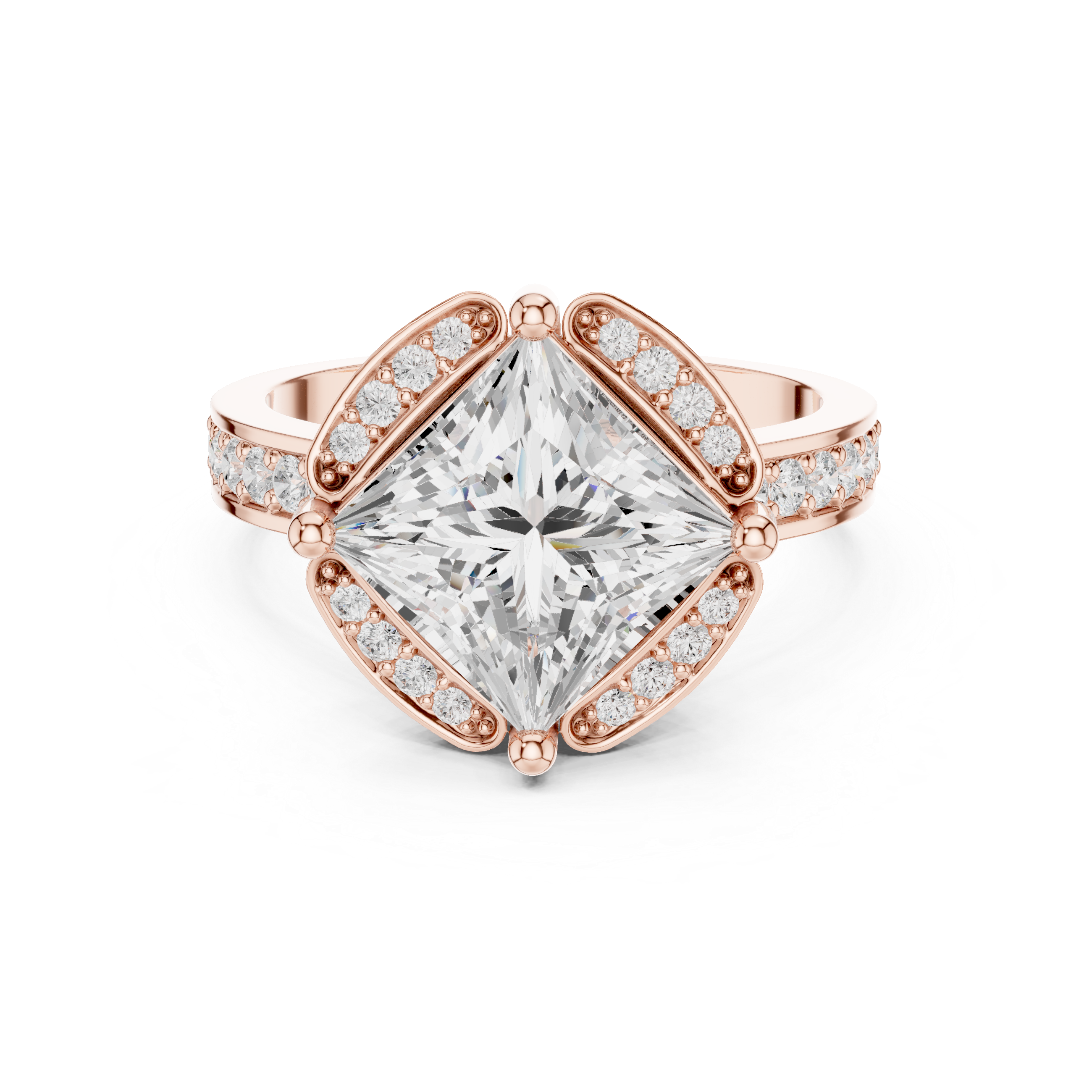 Muur Atelier Solid Gold Cushion Cut Diamond Halo Wide Band Engagement Ring