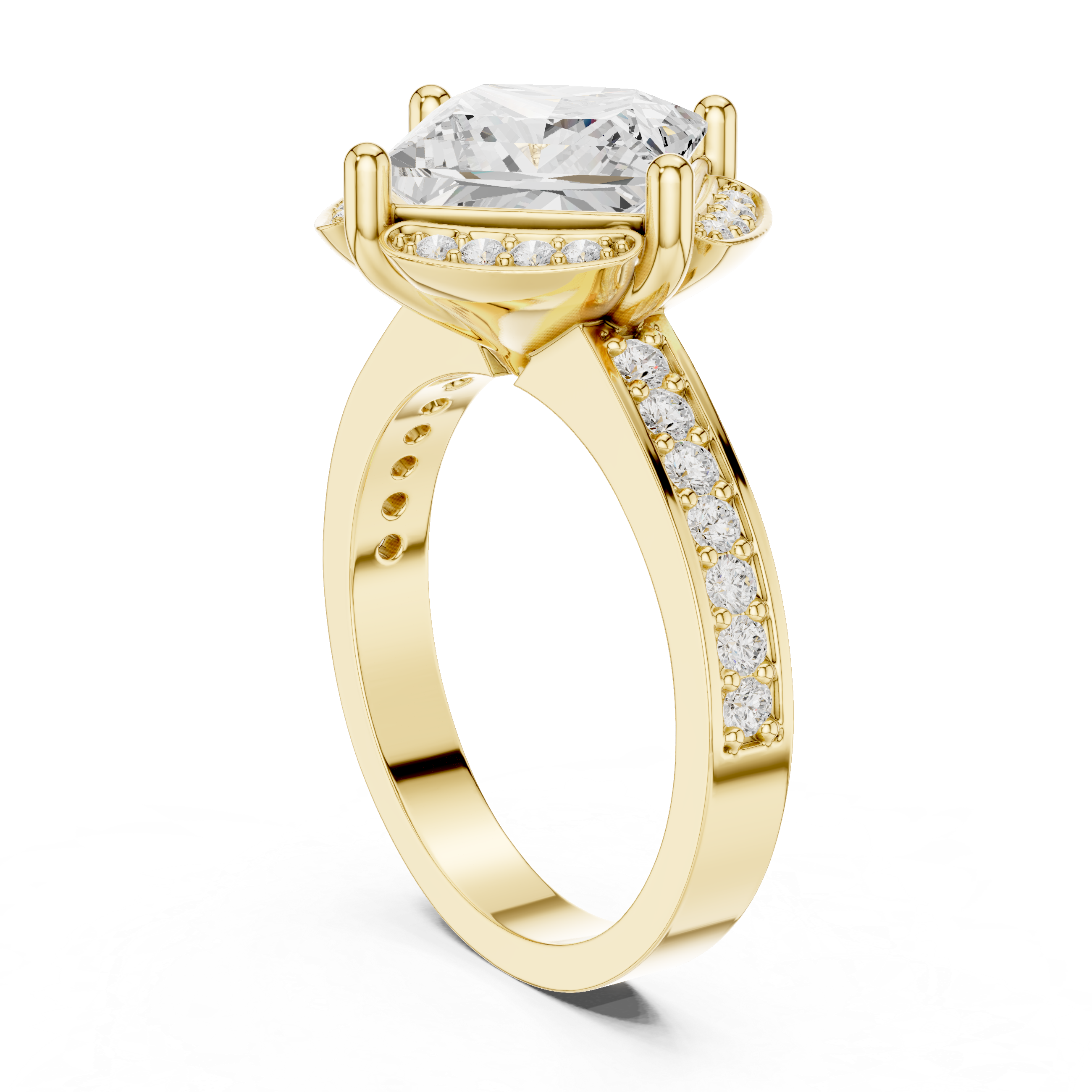 Muur Atelier Solid Gold Cushion Cut Diamond Halo Wide Band Engagement Ring