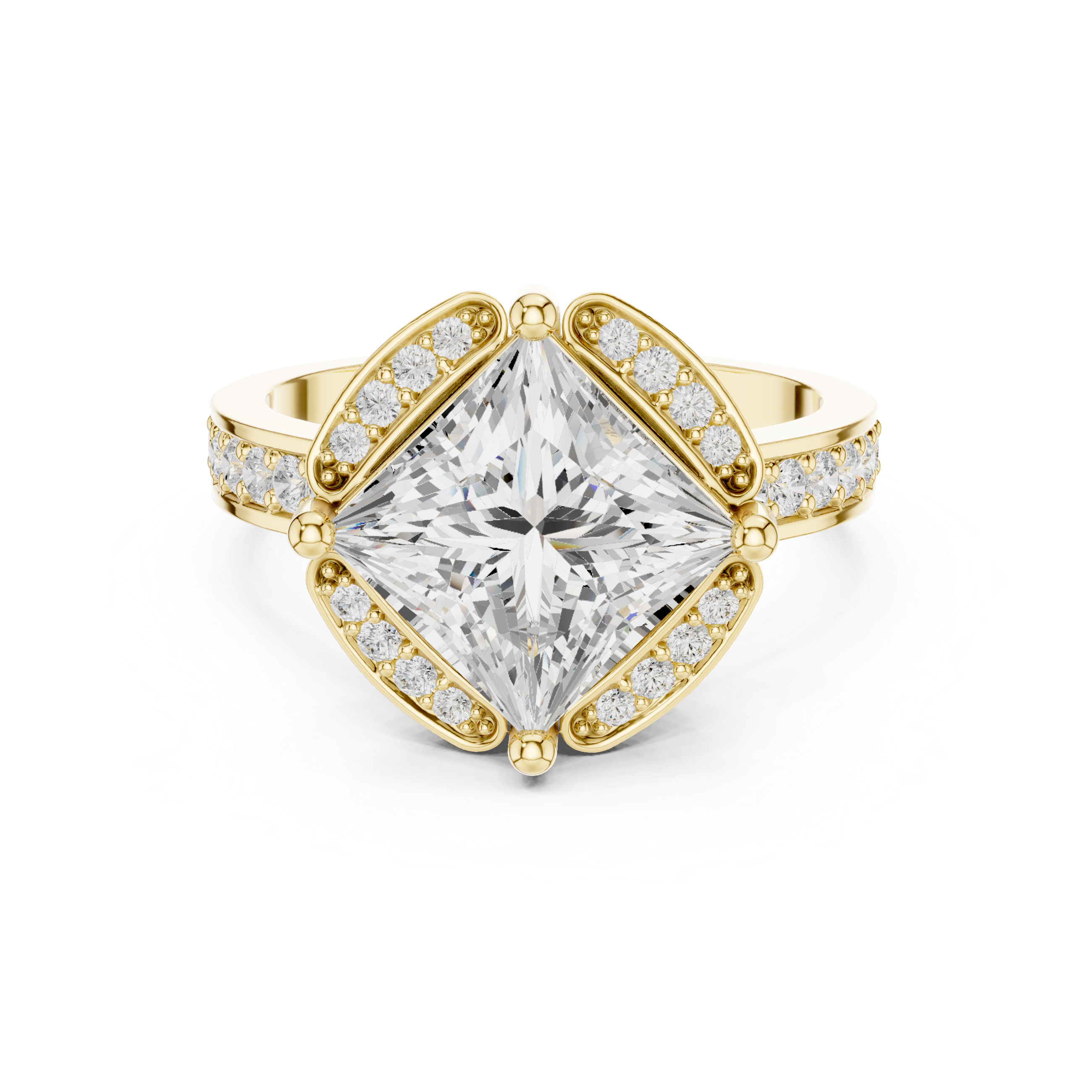 Muur Atelier Solid Gold Cushion Cut Diamond Halo Wide Band Engagement Ring