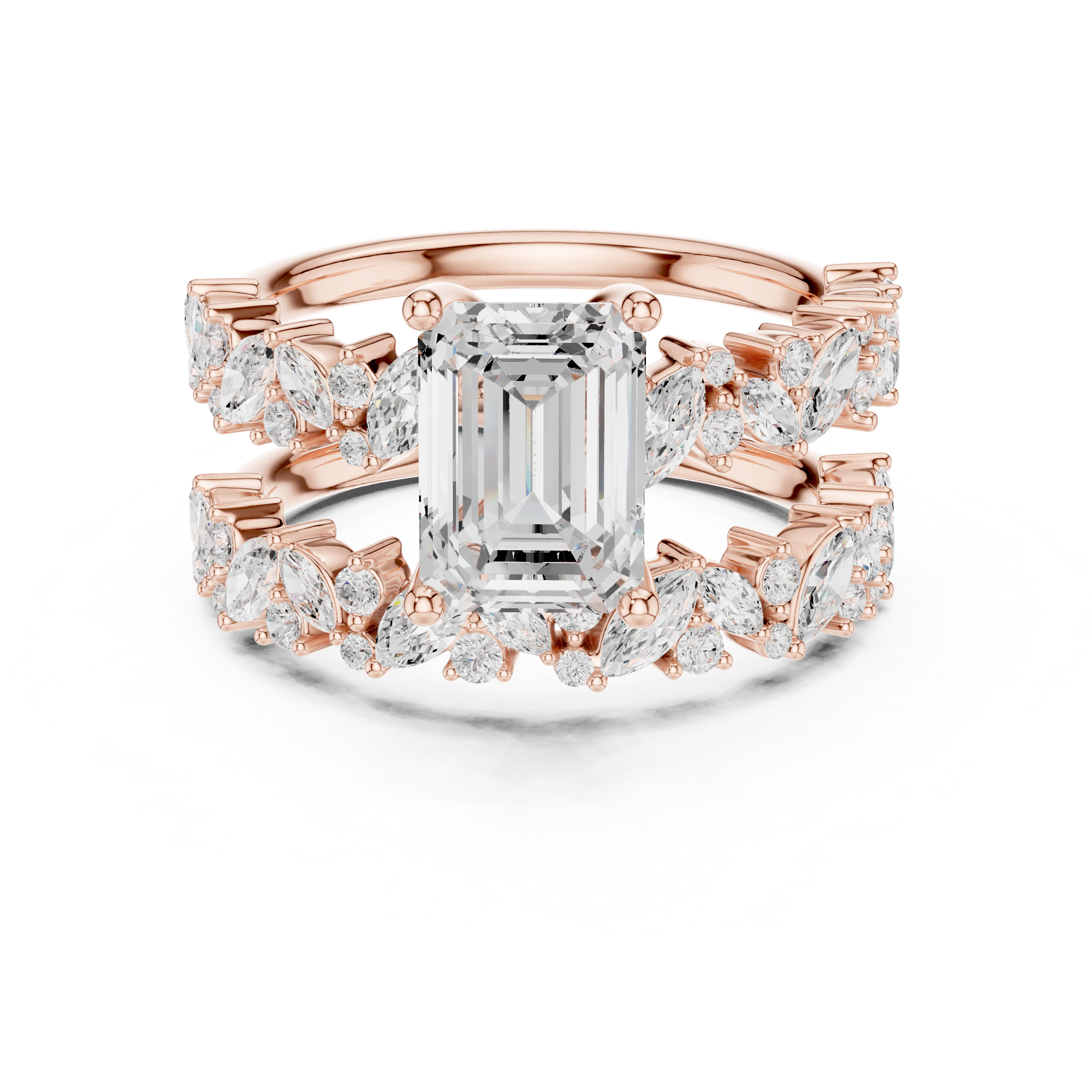 Solid gold Emerald Cut Laurel Wreath Engagement Ring