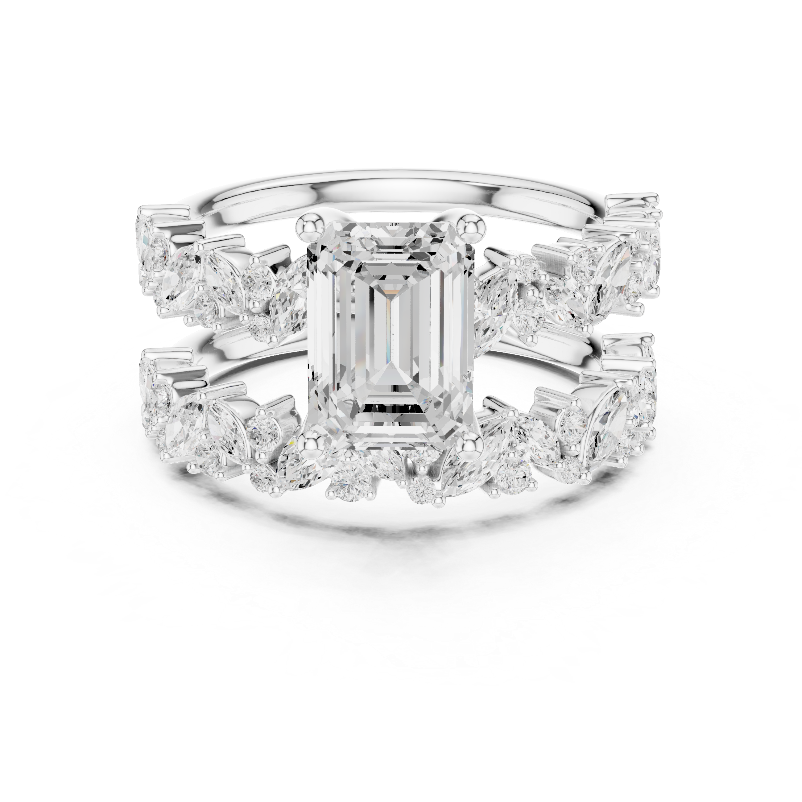 Solid gold Emerald Cut Laurel Wreath Engagement Ring