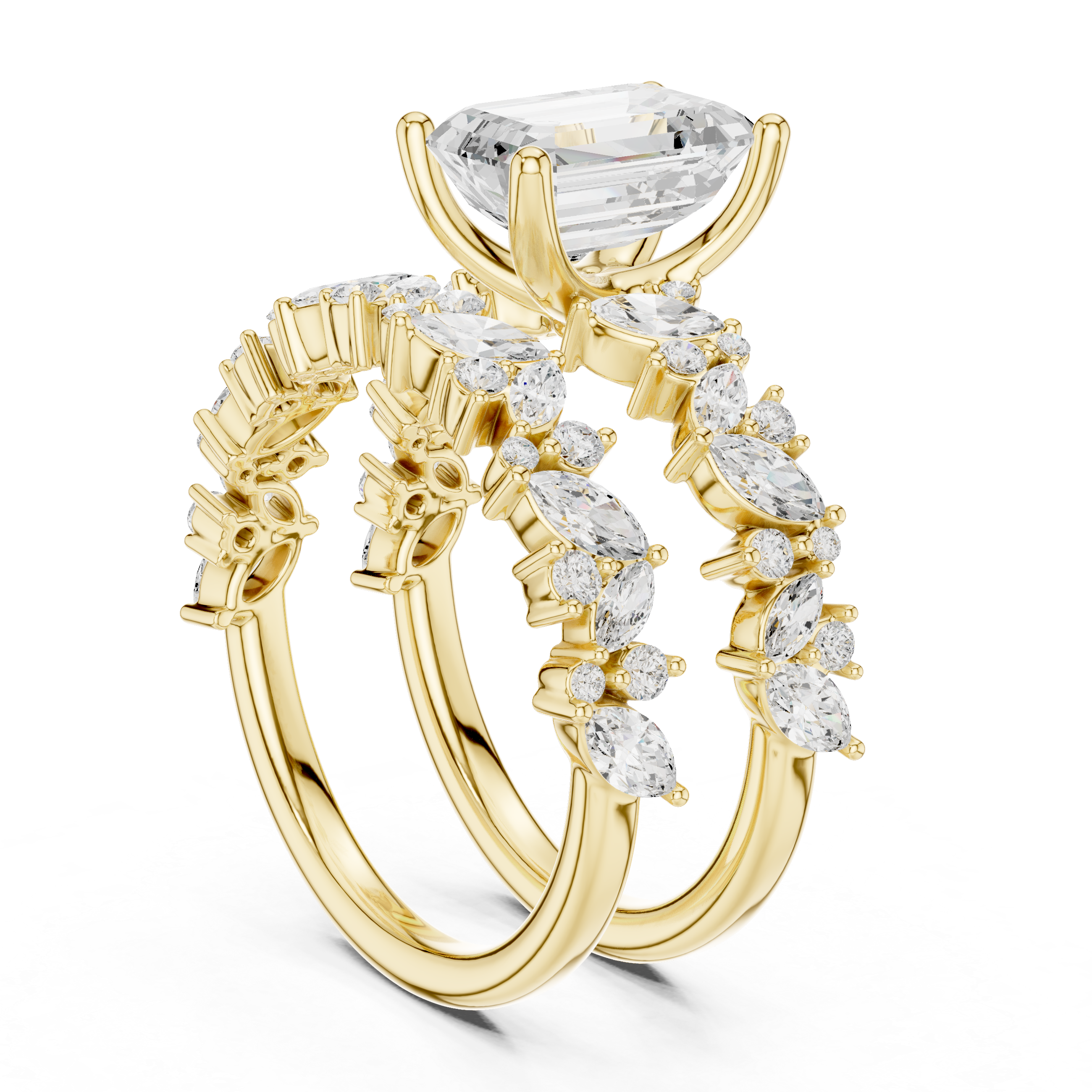 Solid gold Emerald Cut Laurel Wreath Engagement Ring