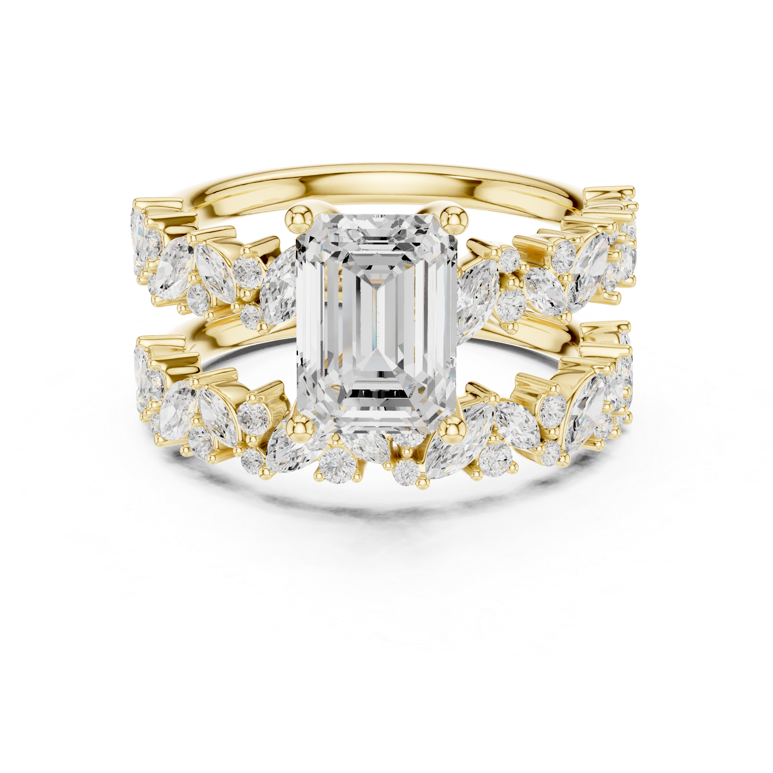 Solid gold Emerald Cut Laurel Wreath Engagement Ring