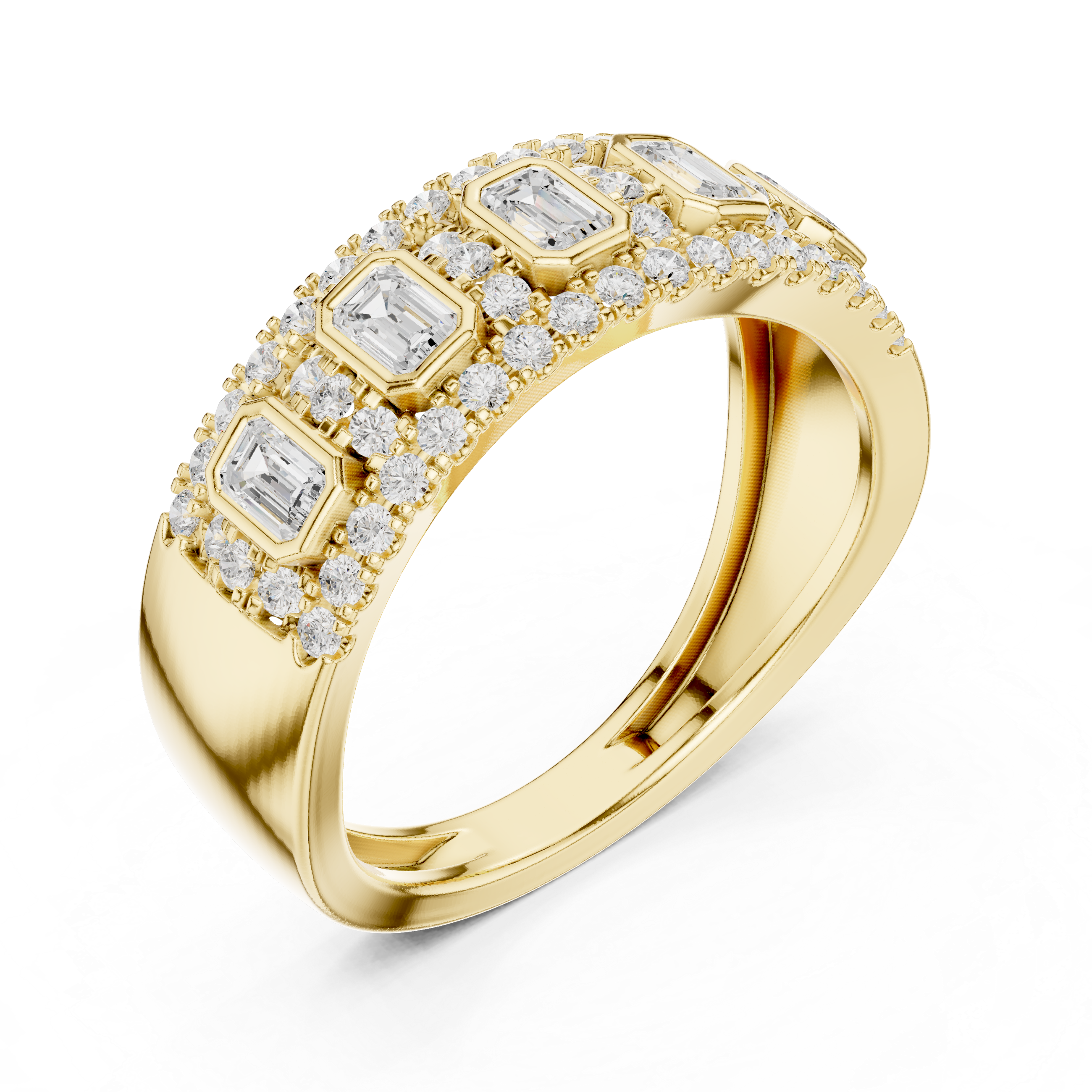 Gold ring Emerald Cut Station Wide Band