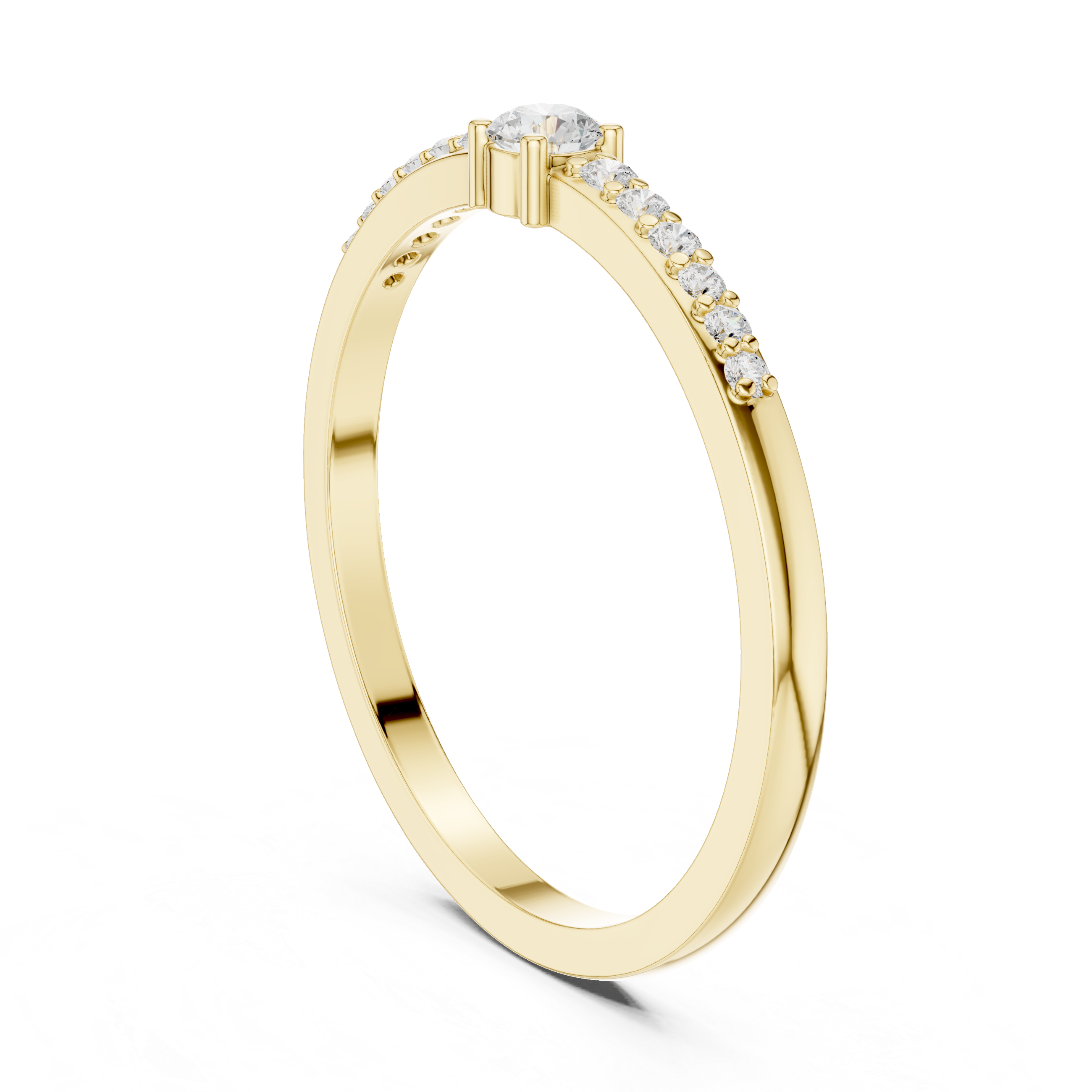 Gold ring with small diamonds on a white background