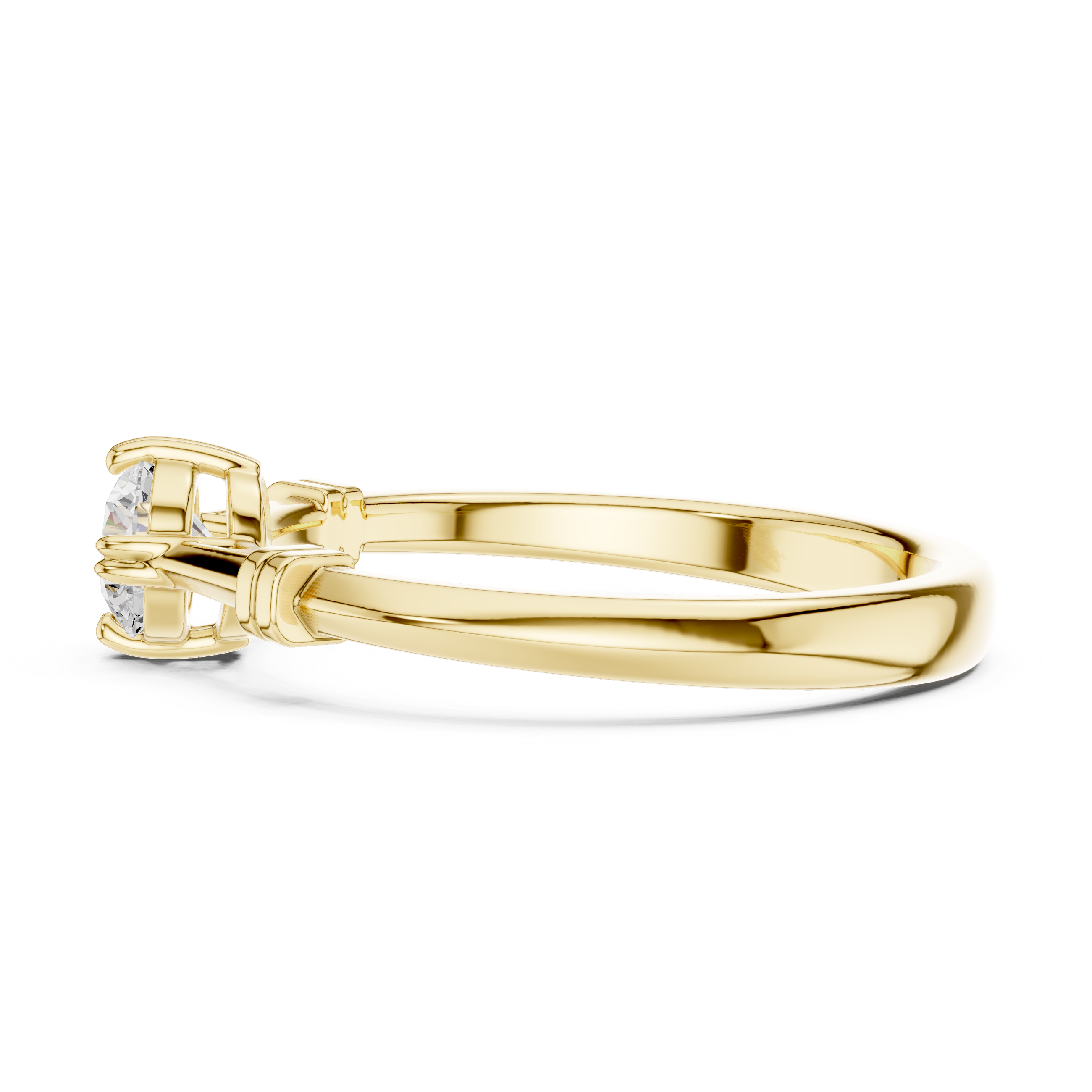 Gold ring with a diamond on a white background
