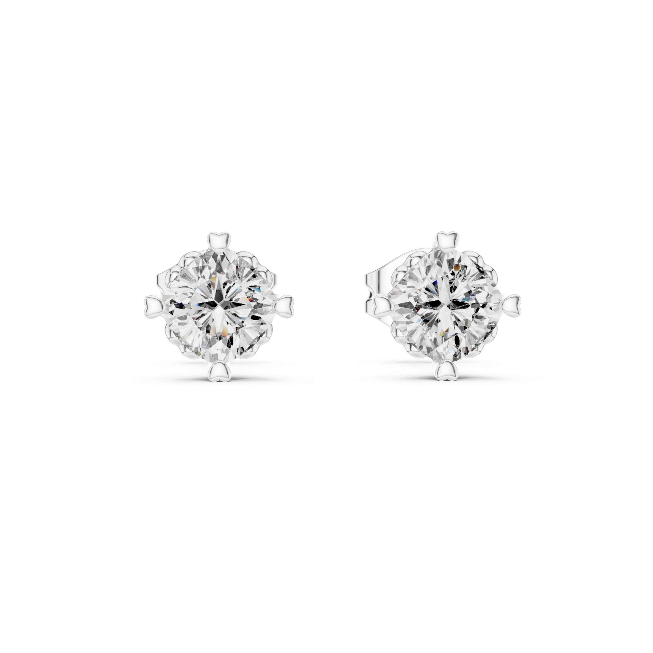 The Megève Earrings - Cushion Cut Solitaire Studs in Tulip Setting