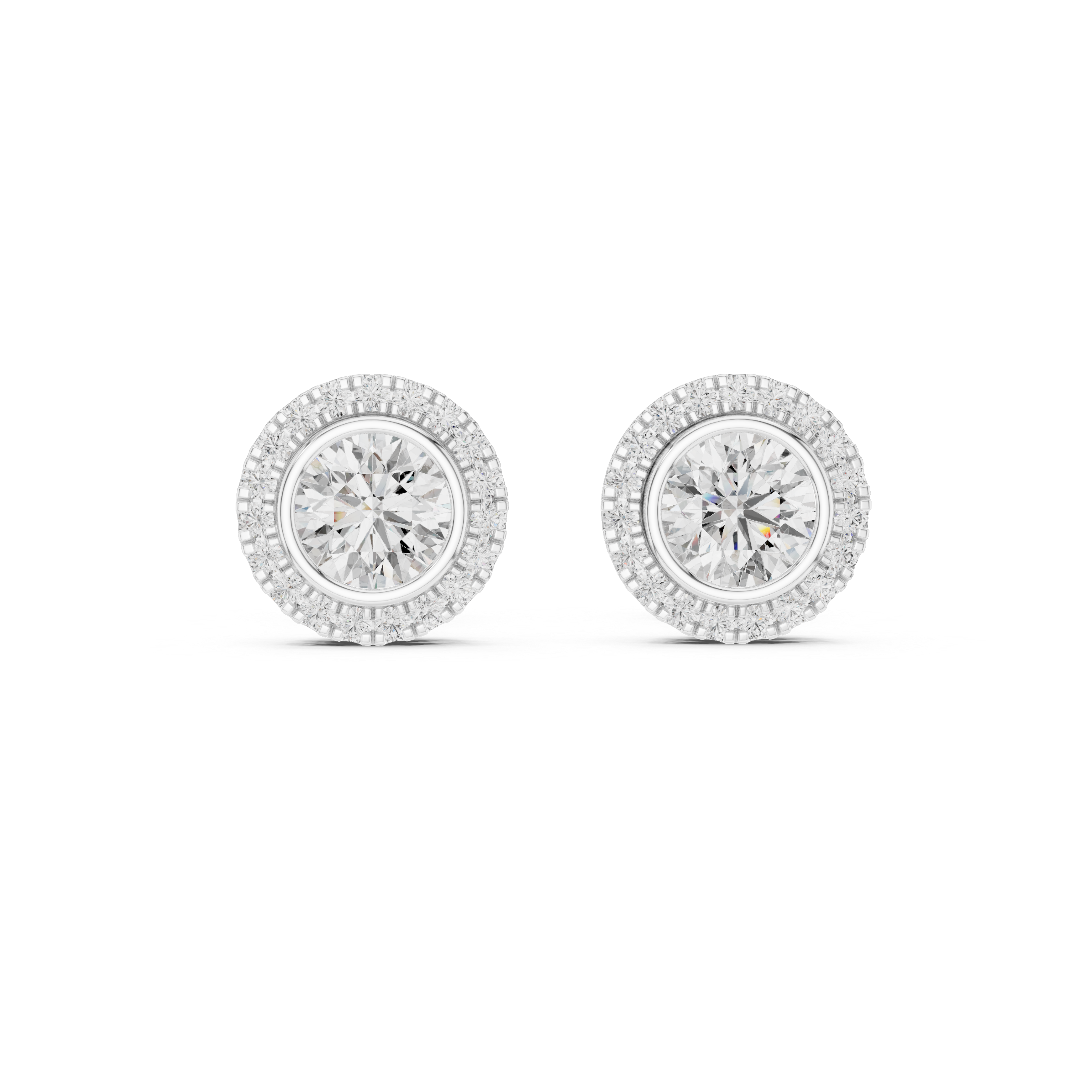 The Grasse Earrings - Bezel Set Round Halo Studs