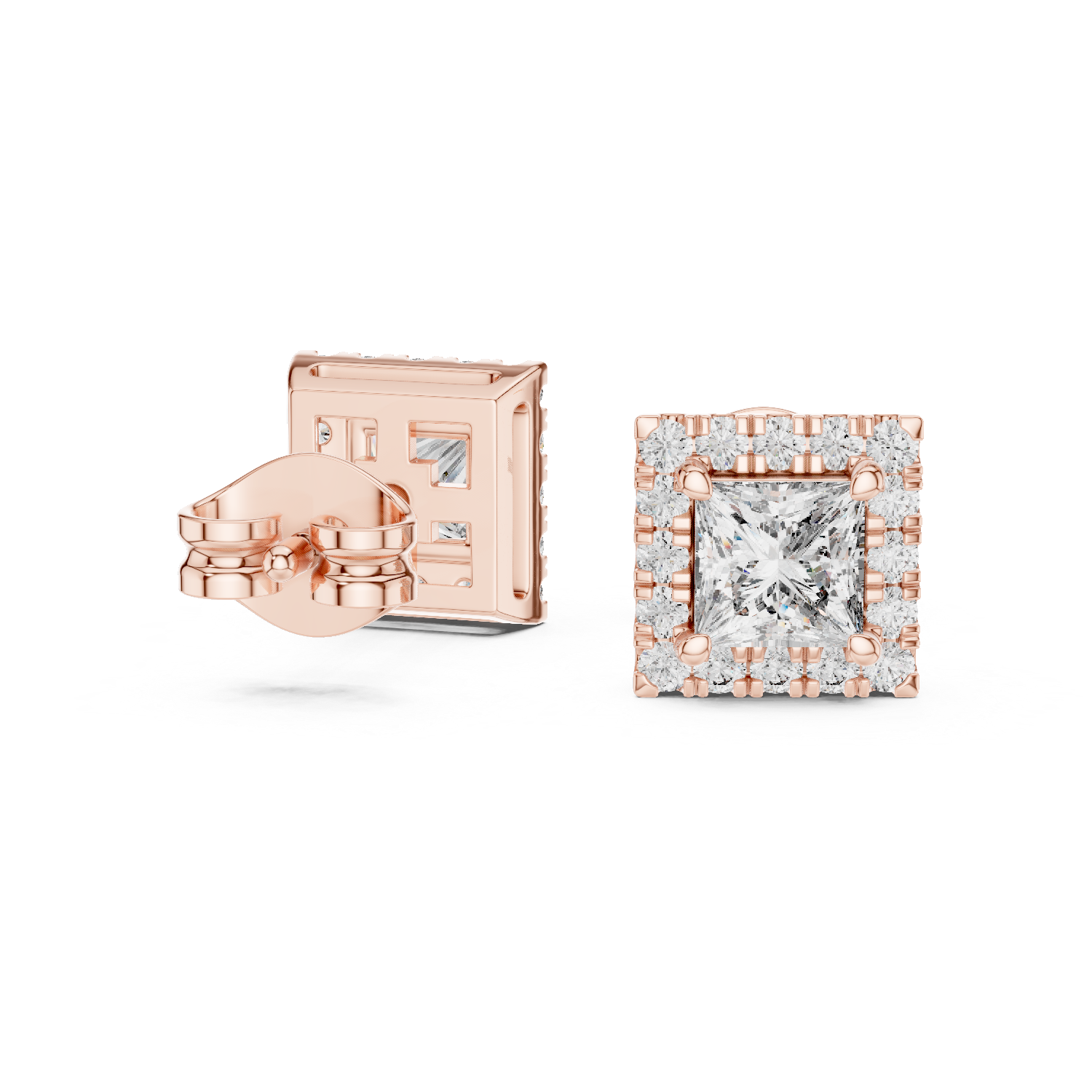 The Lourmarin Earrings - Princess Cut Halo Diamond Studs