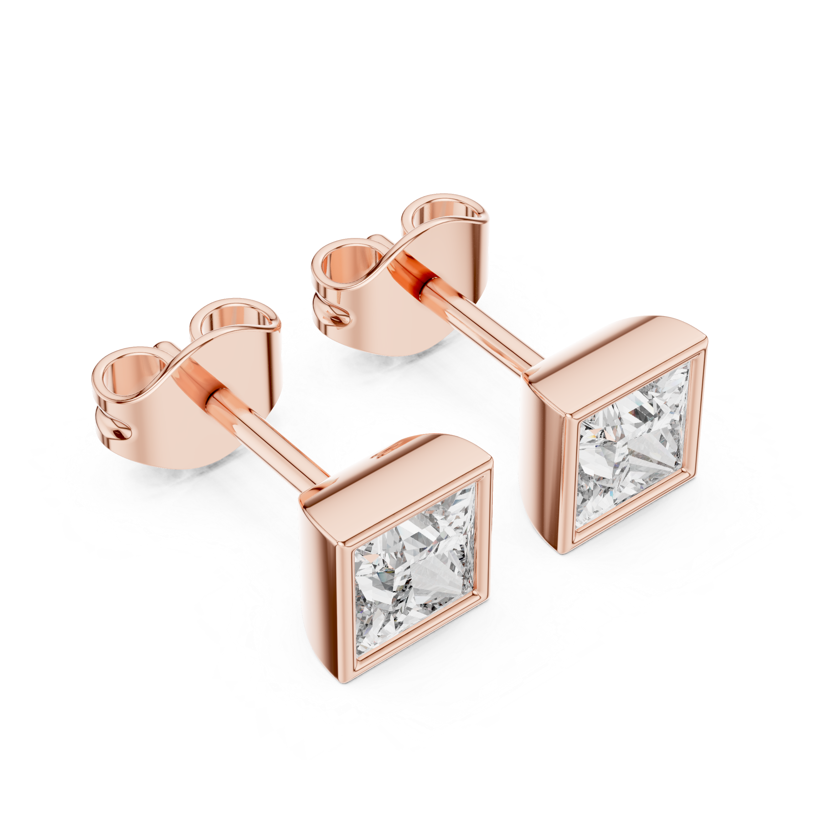 The Gordes Earrings - Bezel Set Princess Cut Diamond Studs