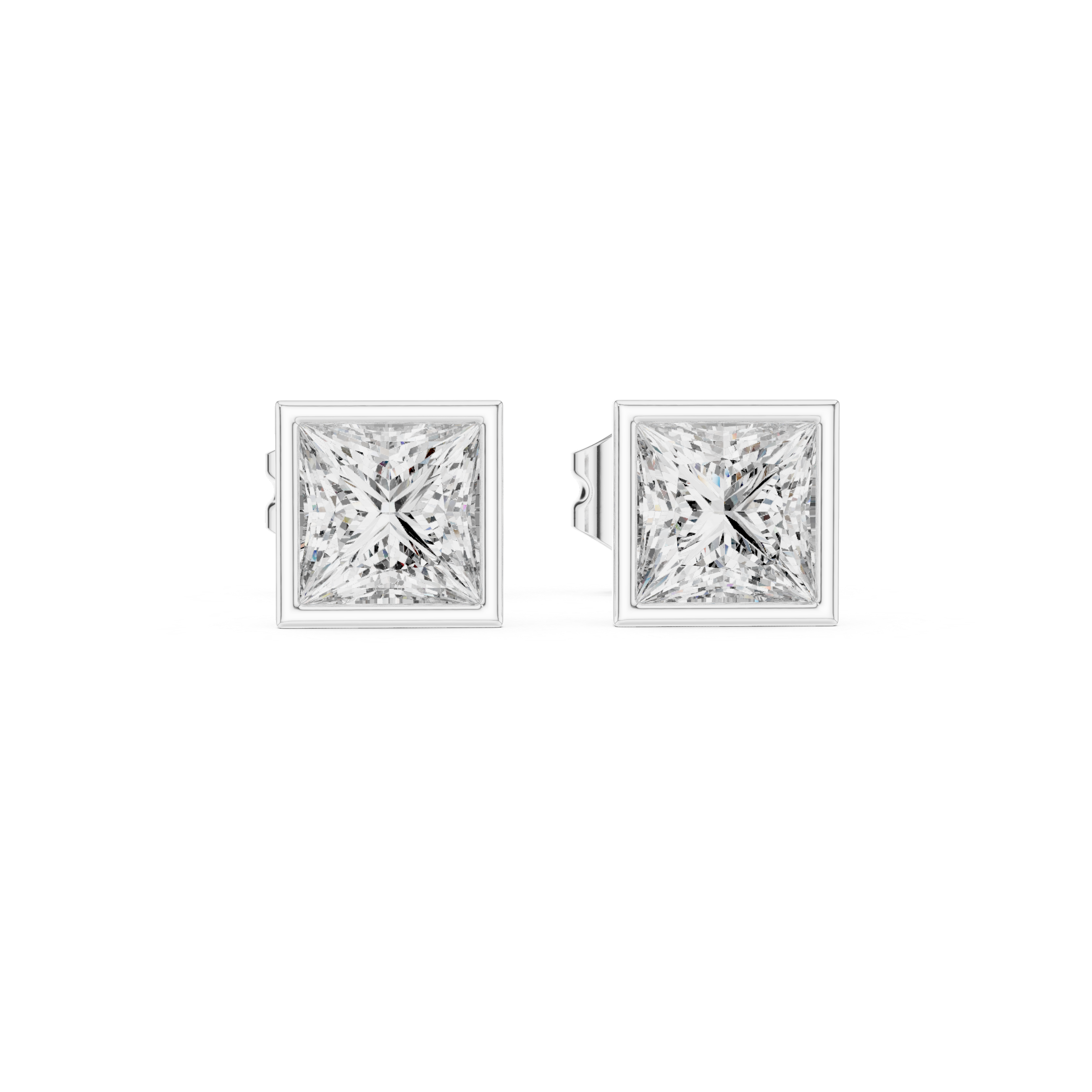 The Gordes Earrings - Bezel Set Princess Cut Diamond Studs