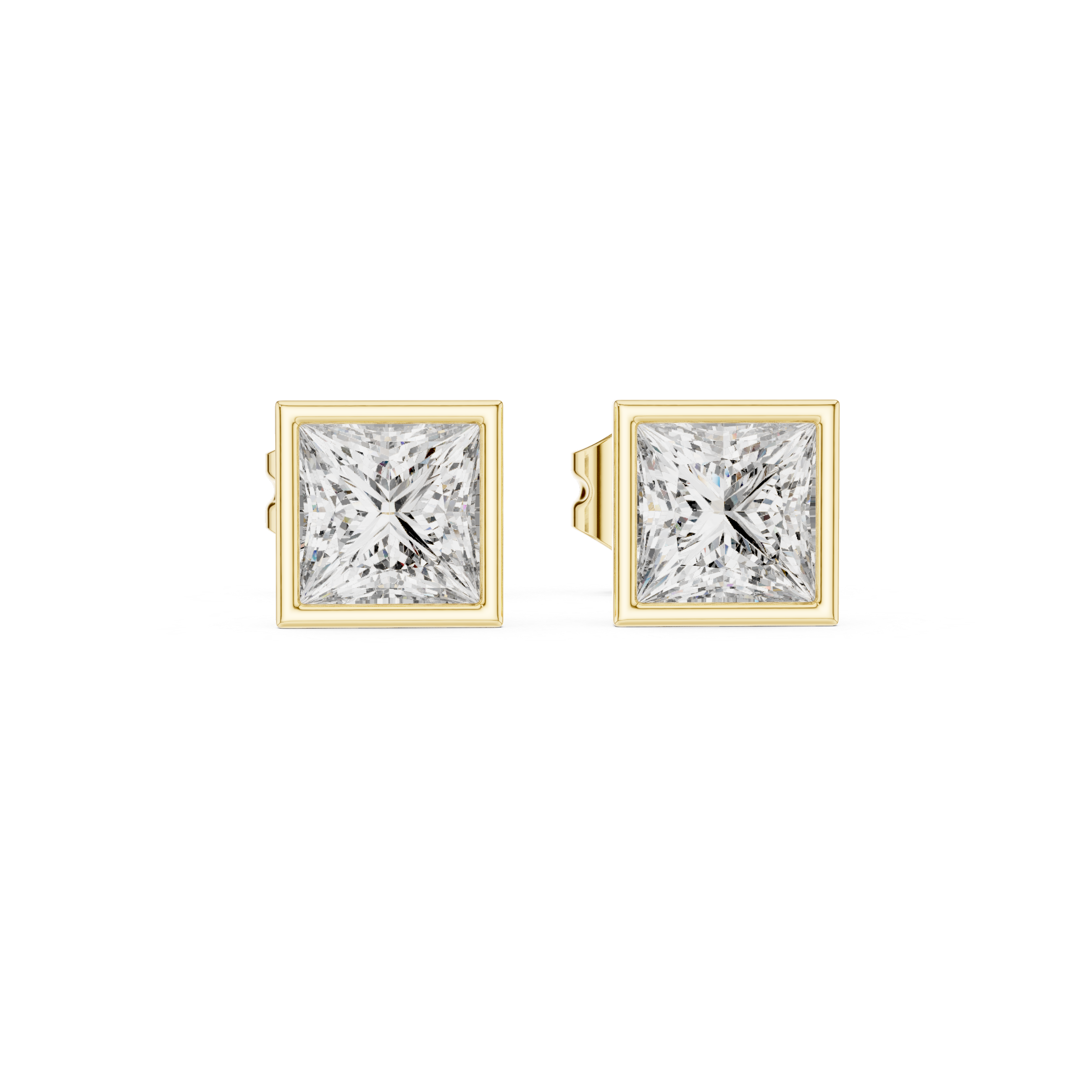 The Gordes Earrings - Bezel Set Princess Cut Diamond Studs