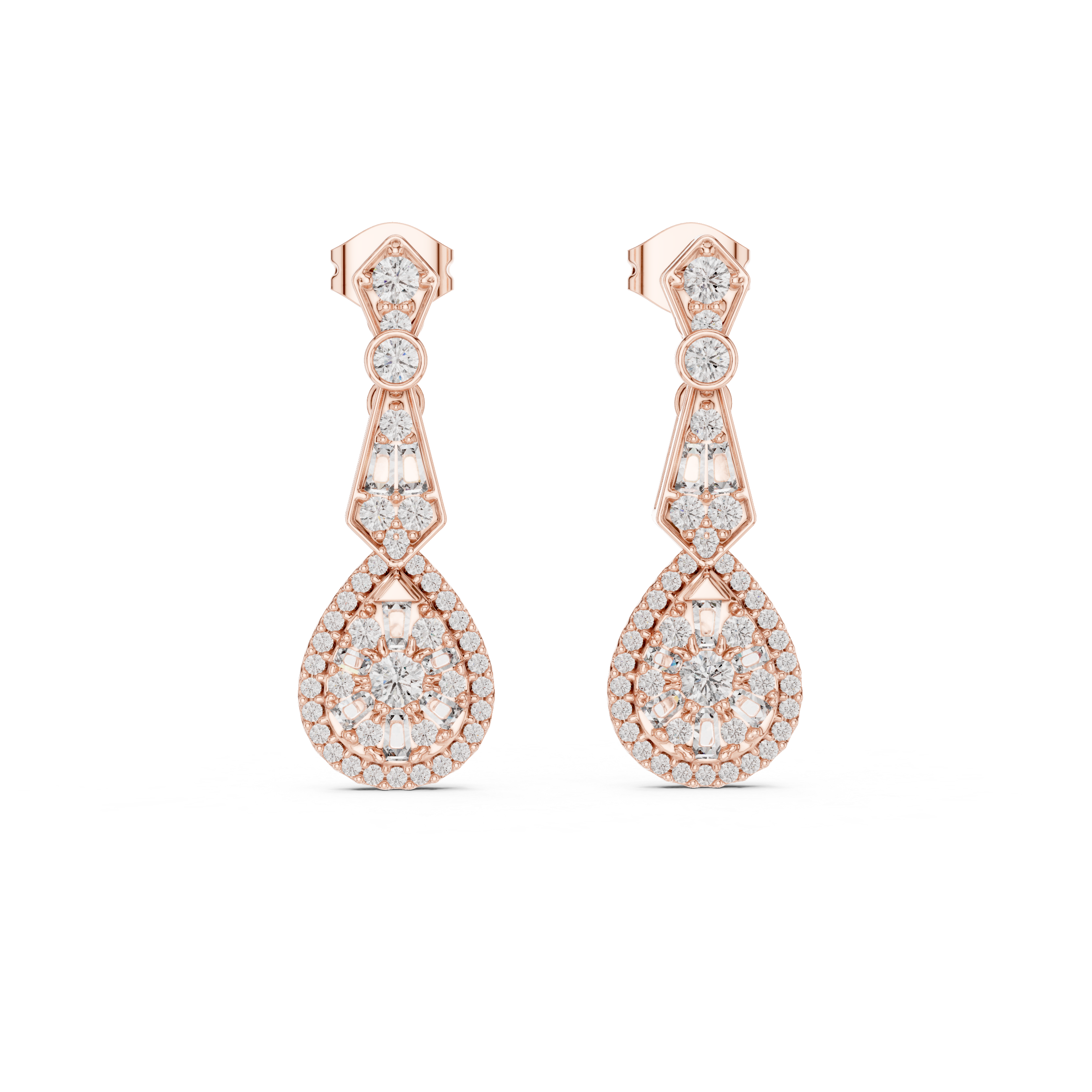 The Chamonix Earrings - Art Deco Diamond Drop Earrings with Baguette Accents