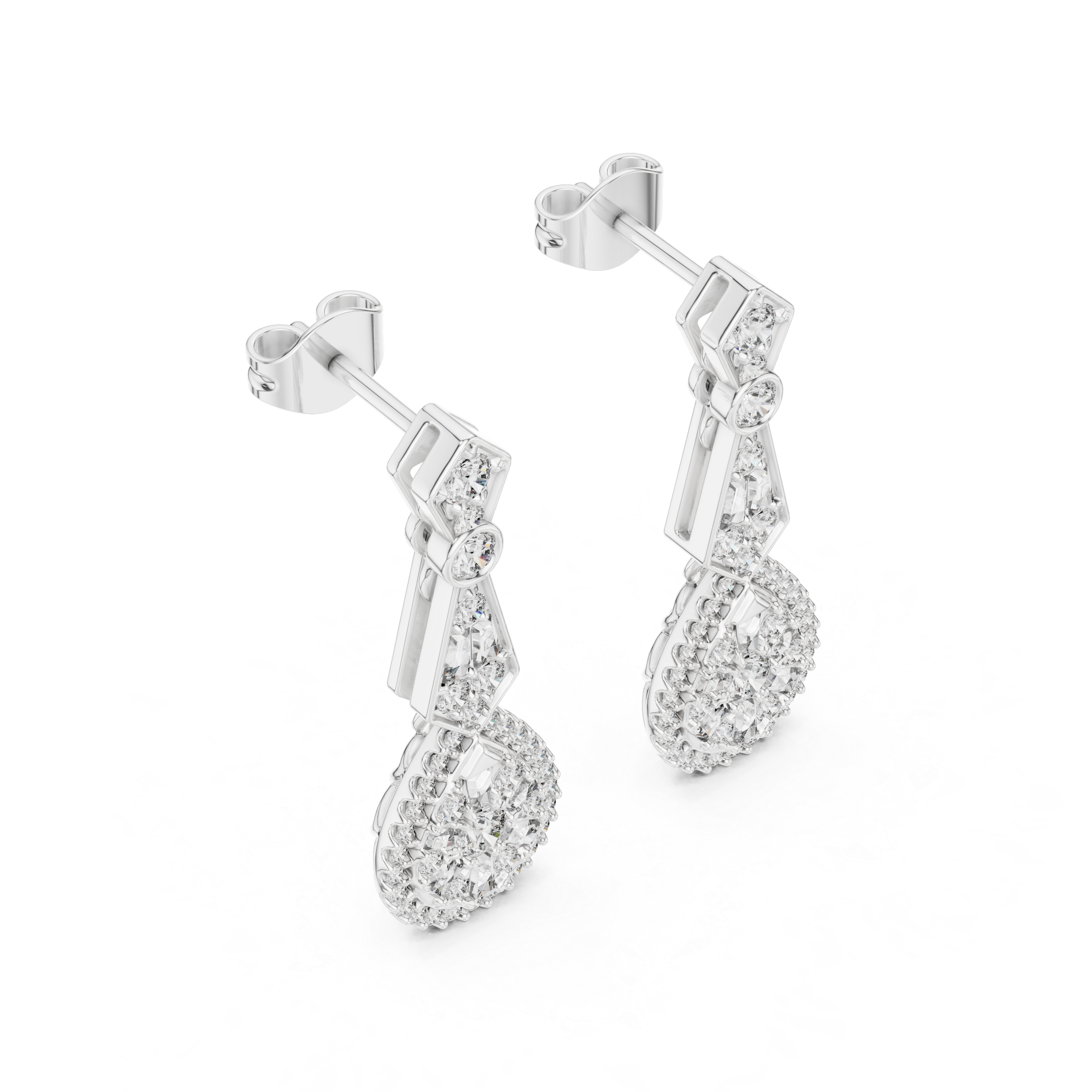 The Chamonix Earrings - Art Deco Diamond Drop Earrings with Baguette Accents