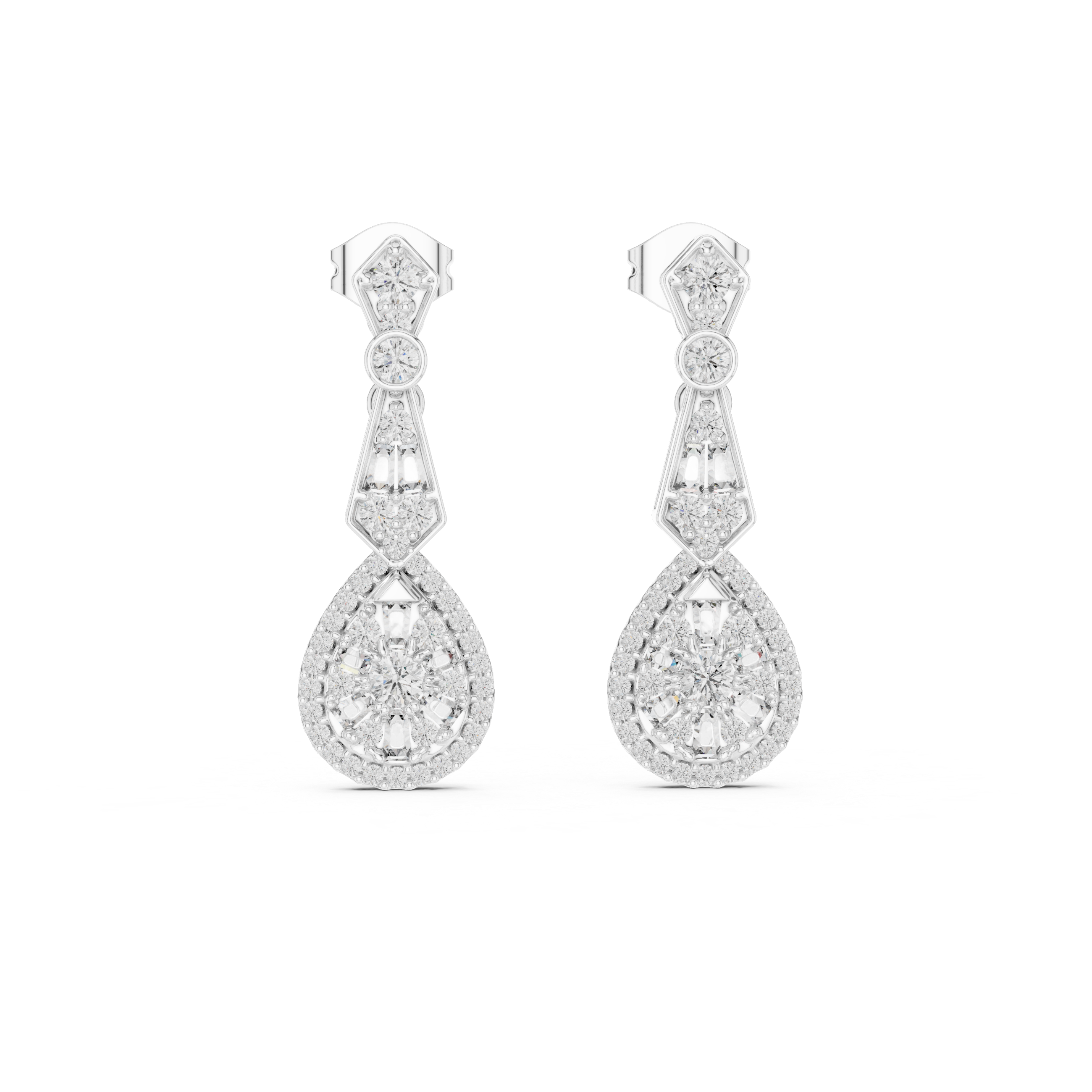 The Chamonix Earrings - Art Deco Diamond Drop Earrings with Baguette Accents