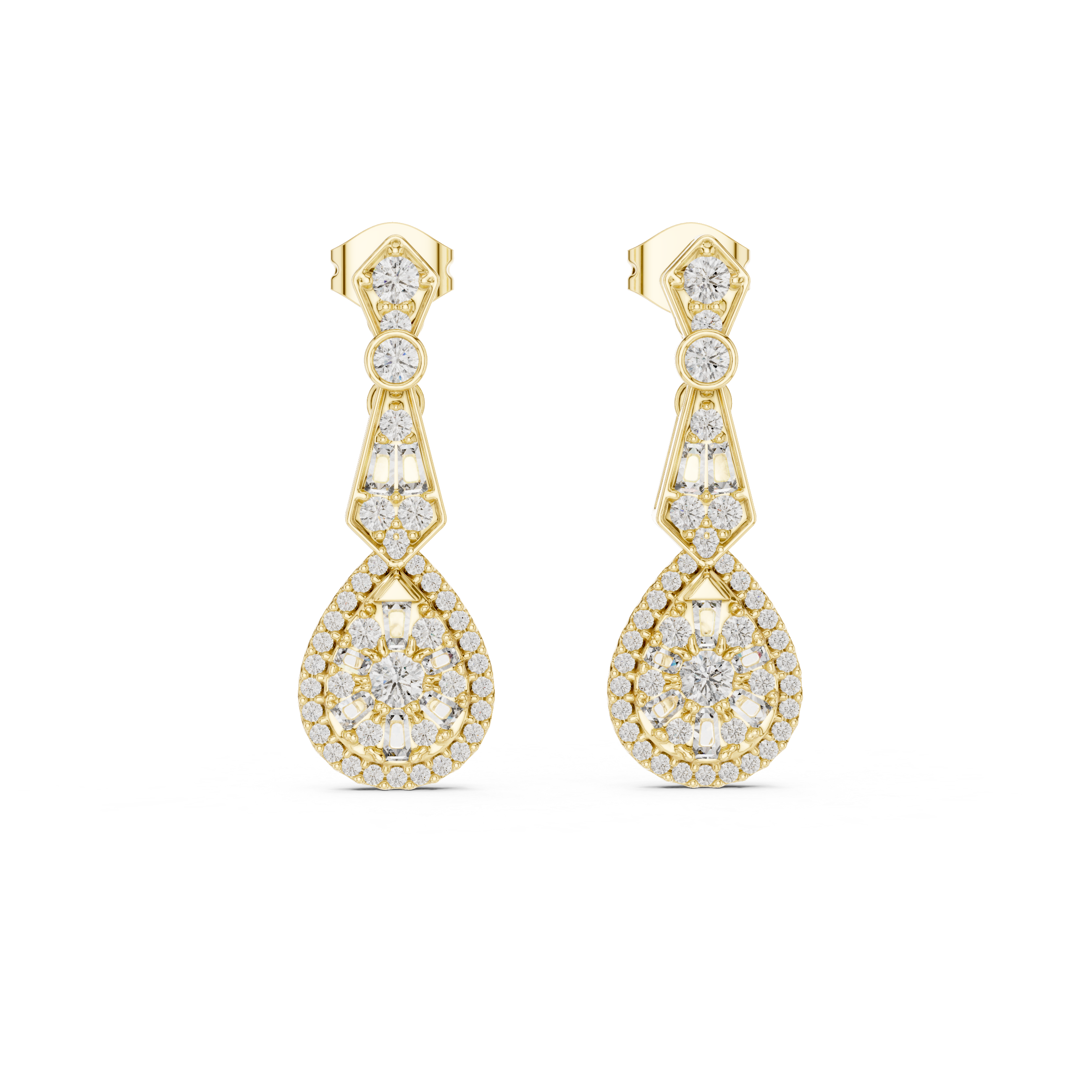 The Chamonix Earrings - Art Deco Diamond Drop Earrings with Baguette Accents