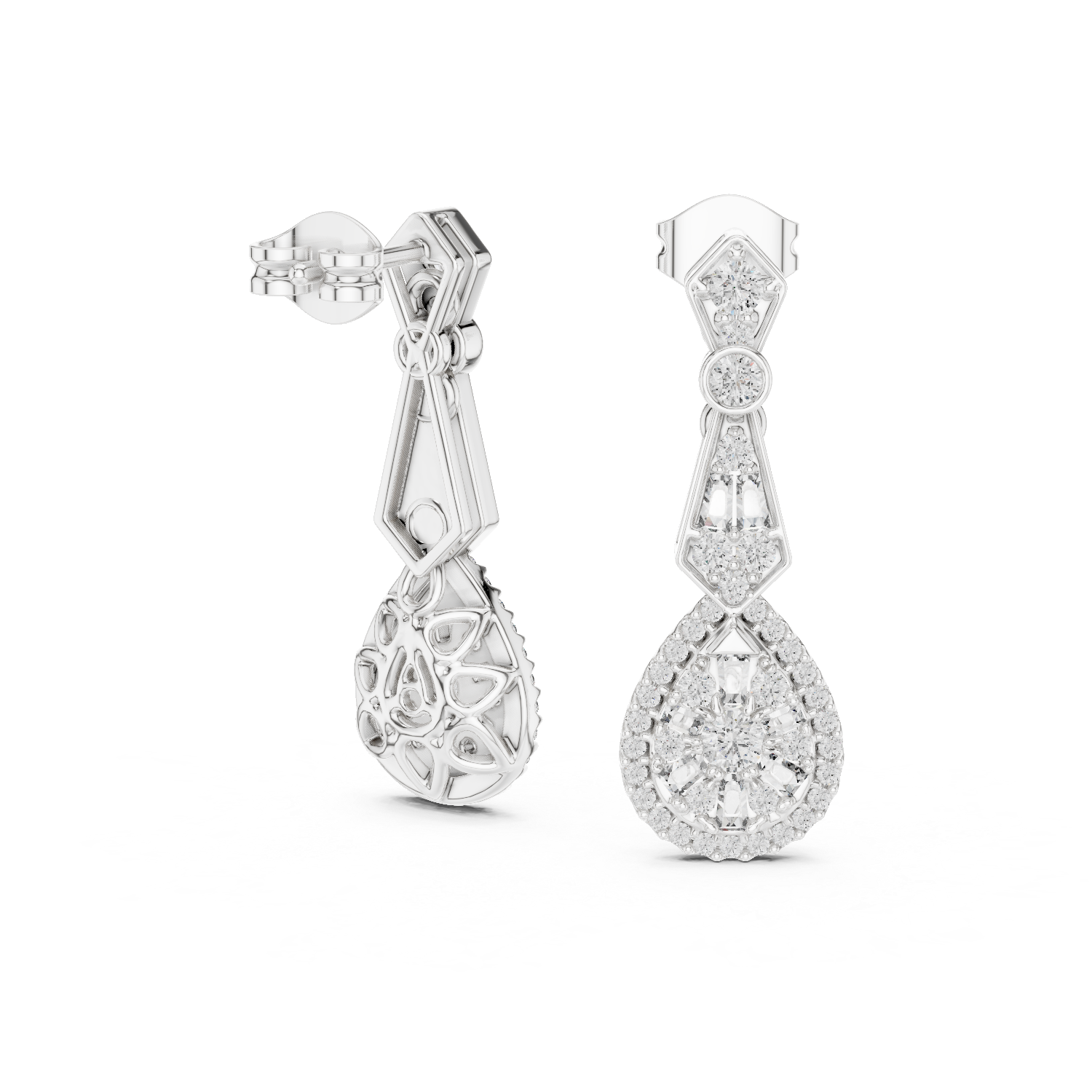 The Chamonix Earrings - Art Deco Diamond Drop Earrings with Baguette Accents