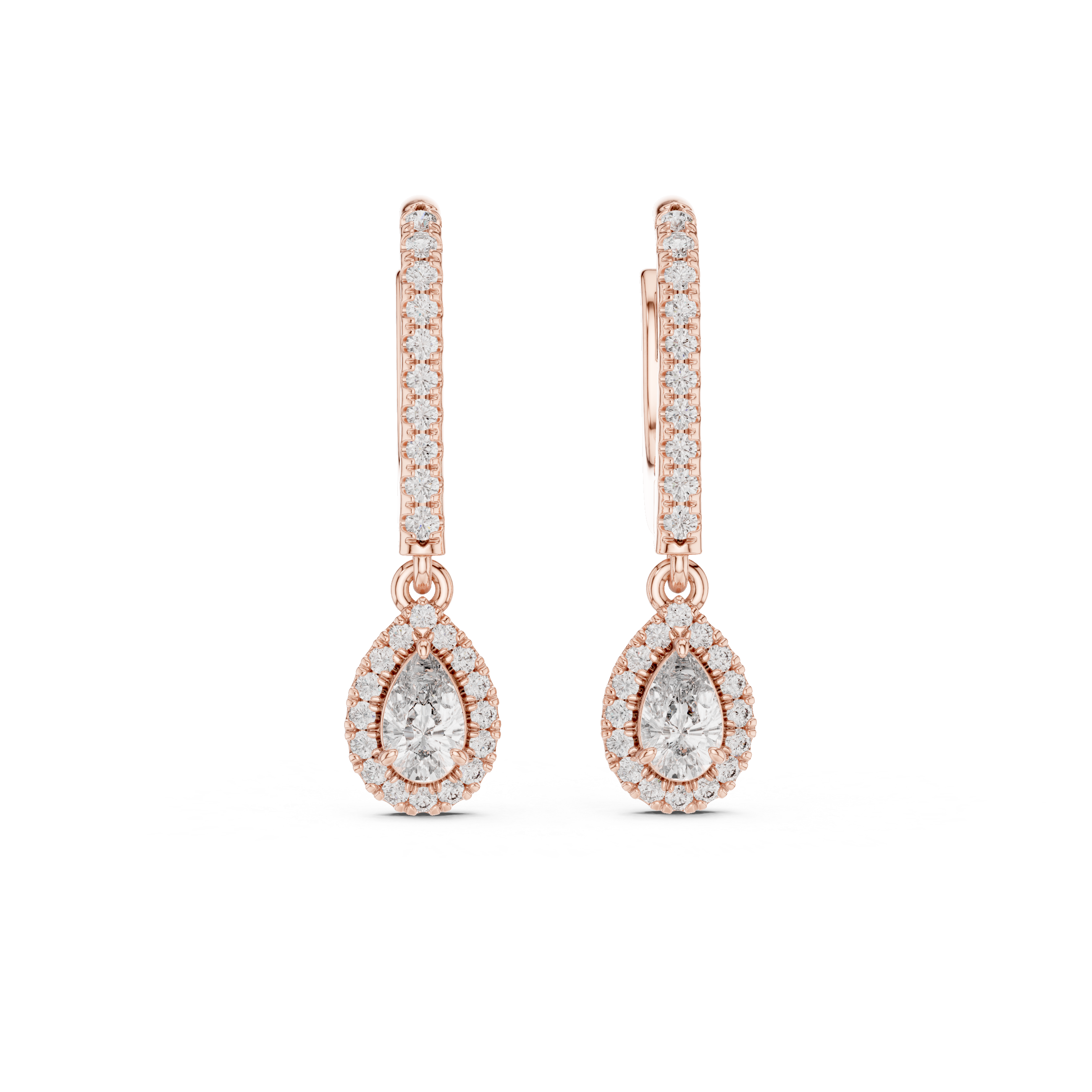 The Talloires Earrings - Pear Cut Halo Drop Huggies