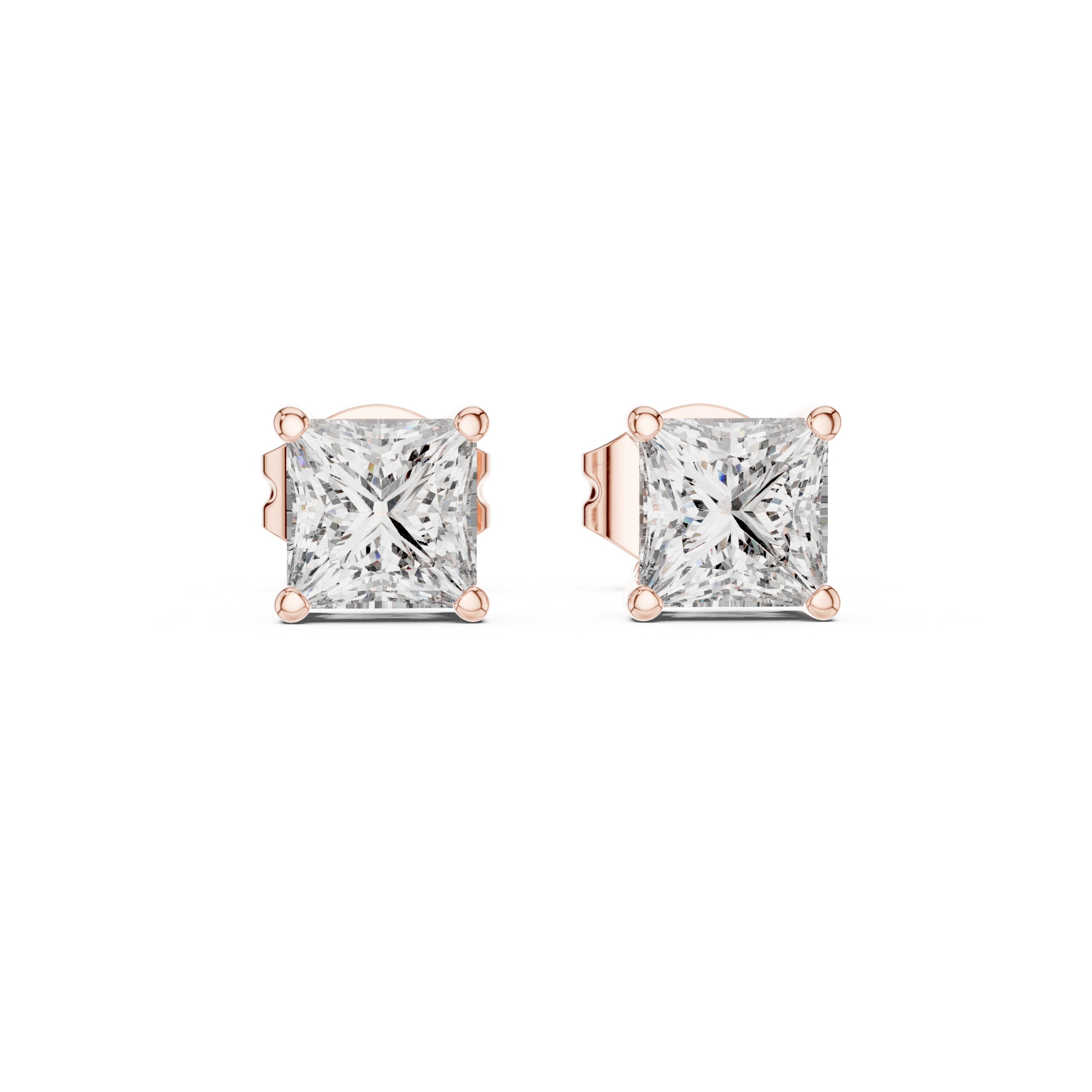 The Annecy Earrings - Princess Cut Solitaire Studs in Sculptural Collet