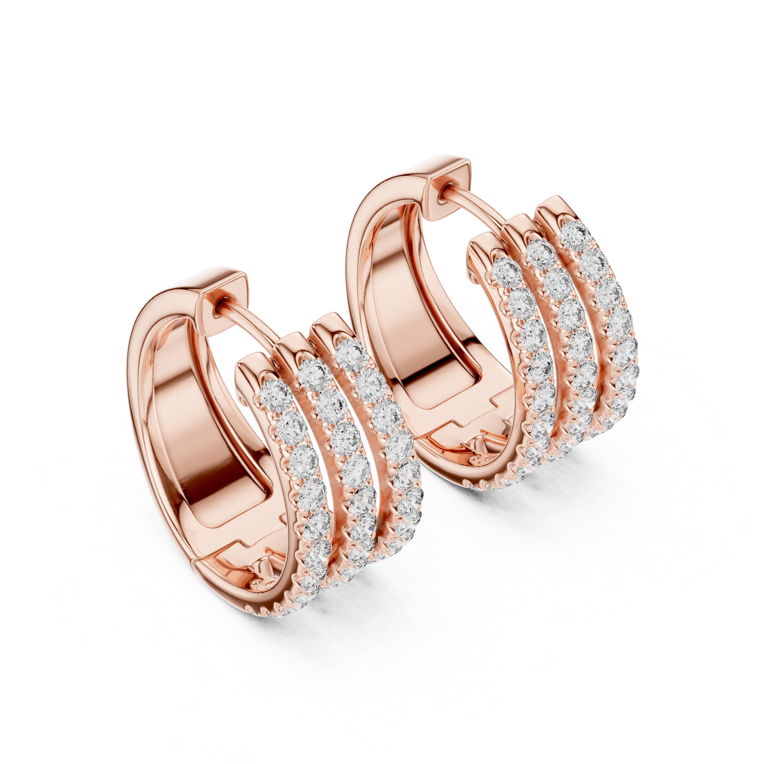 The Biarritz Earrings - Triple Row Diamond Huggie Hoops