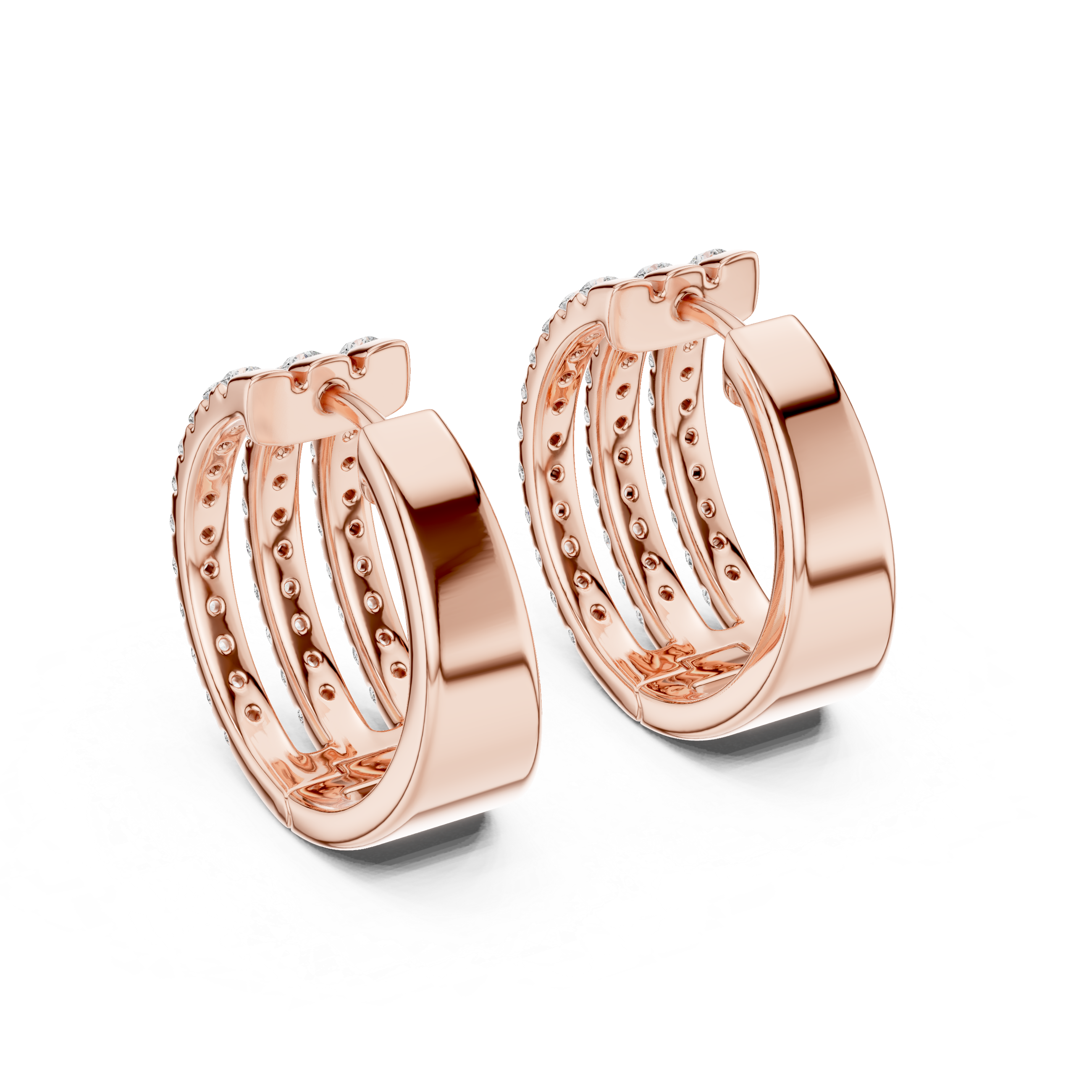 The Biarritz Earrings - Triple Row Diamond Huggie Hoops