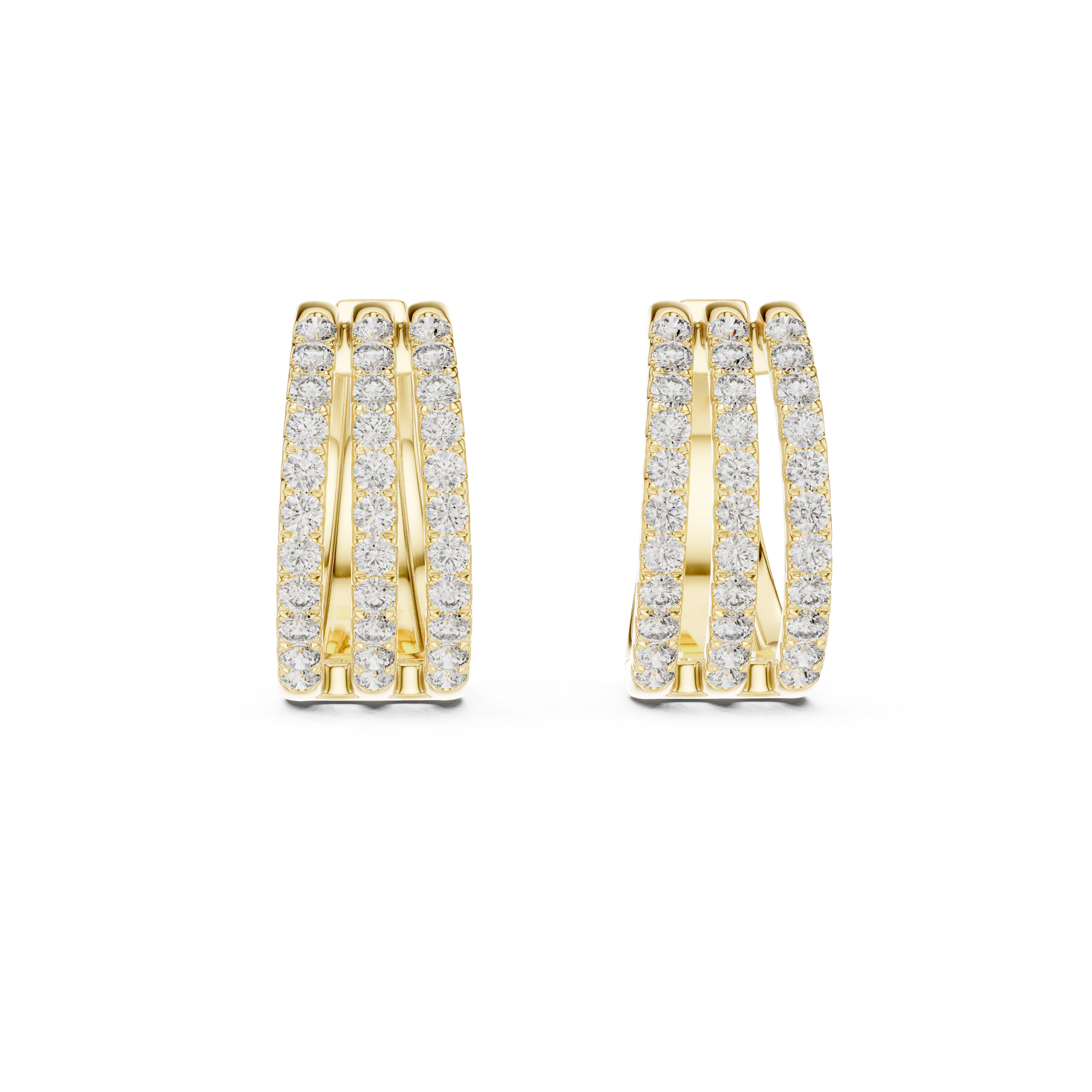 The Biarritz Earrings - Triple Row Diamond Huggie Hoops