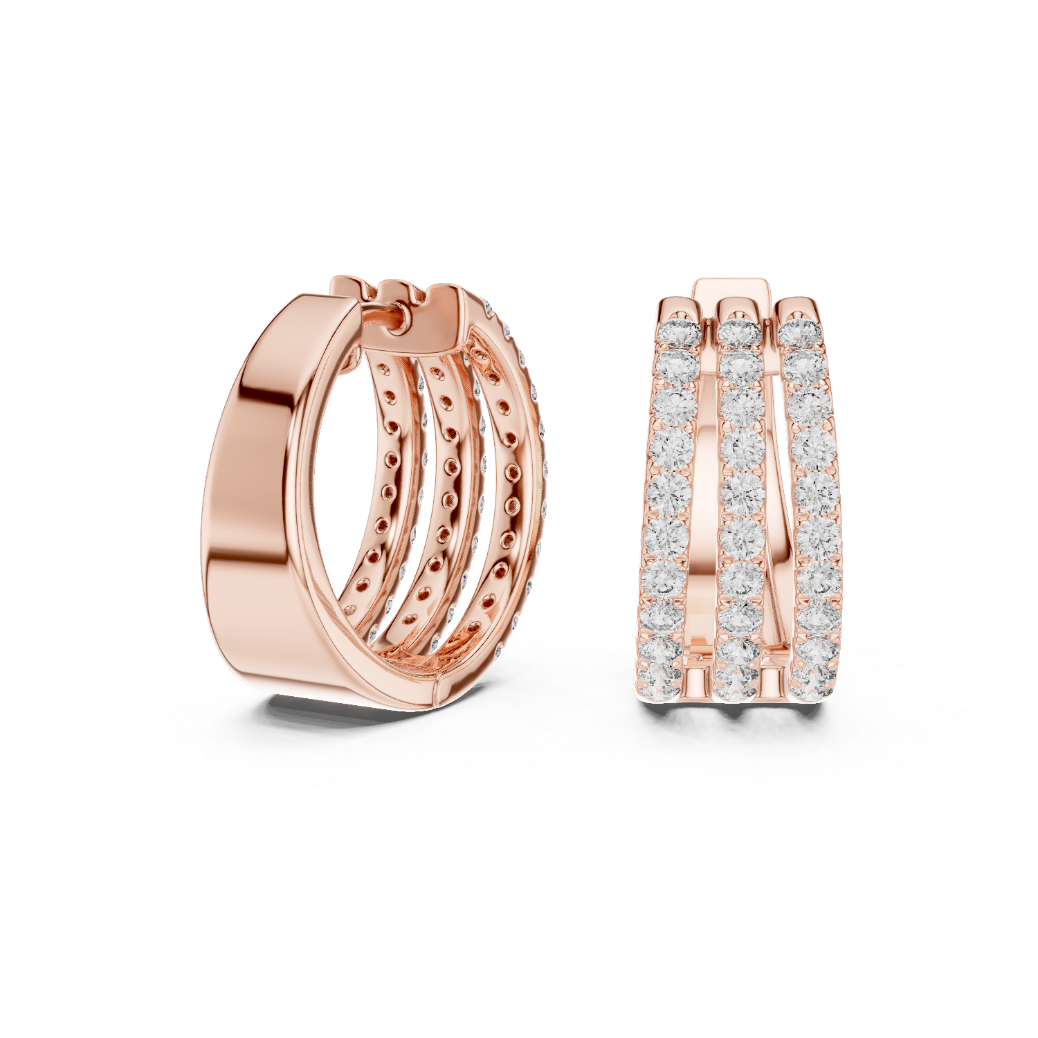 The Biarritz Earrings - Triple Row Diamond Huggie Hoops