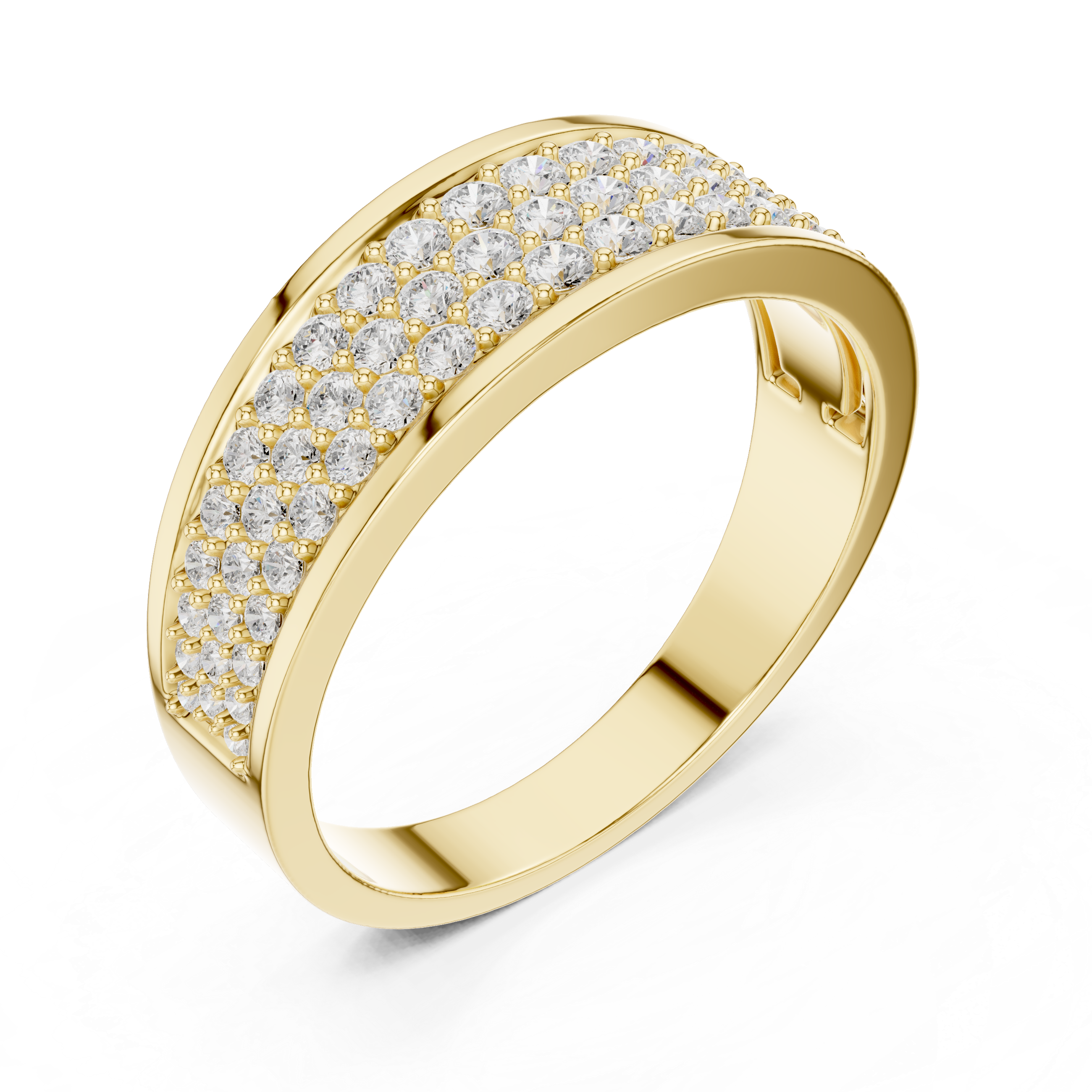 Gold ring with diamond accents on a white background