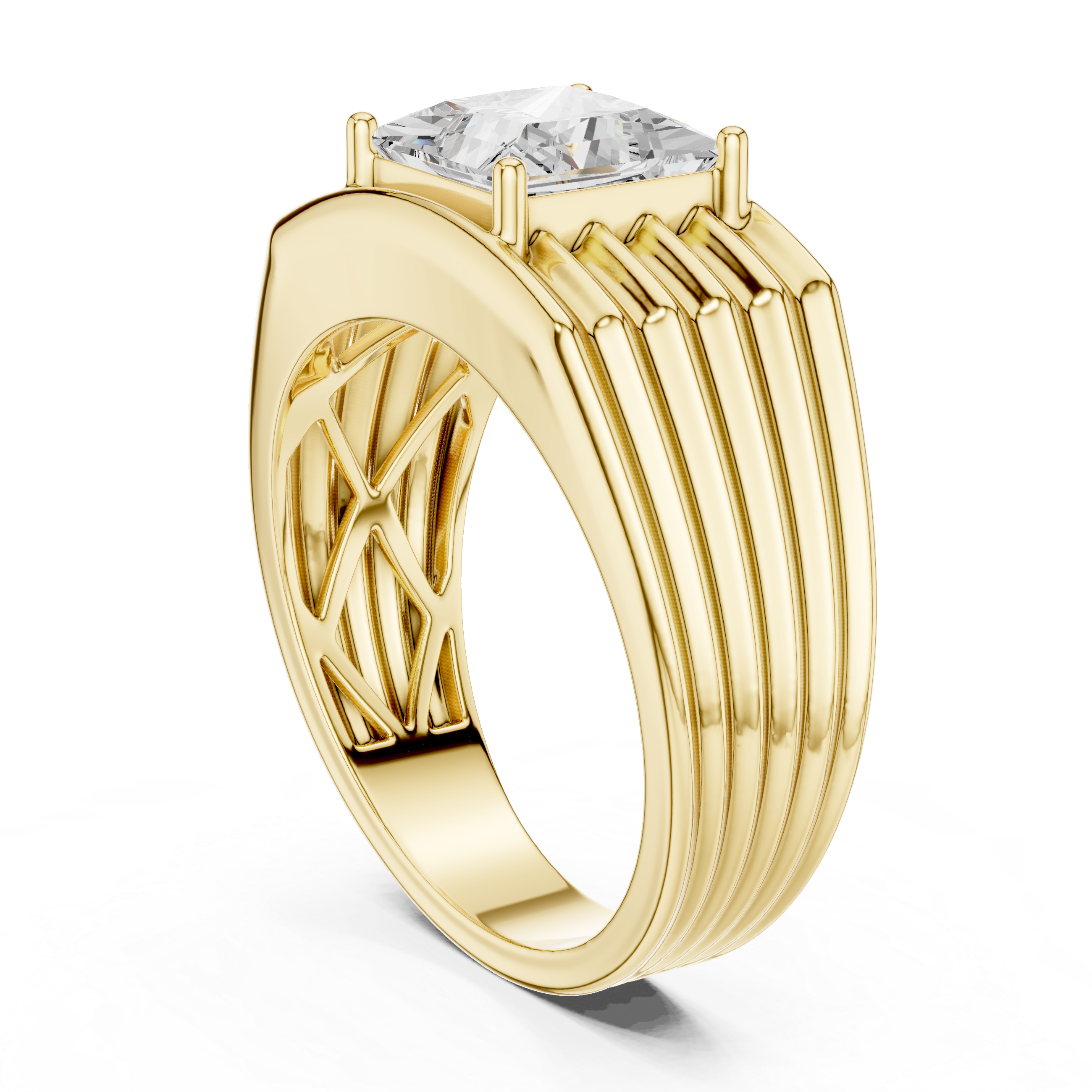 Gold ring with a diamond on a white background