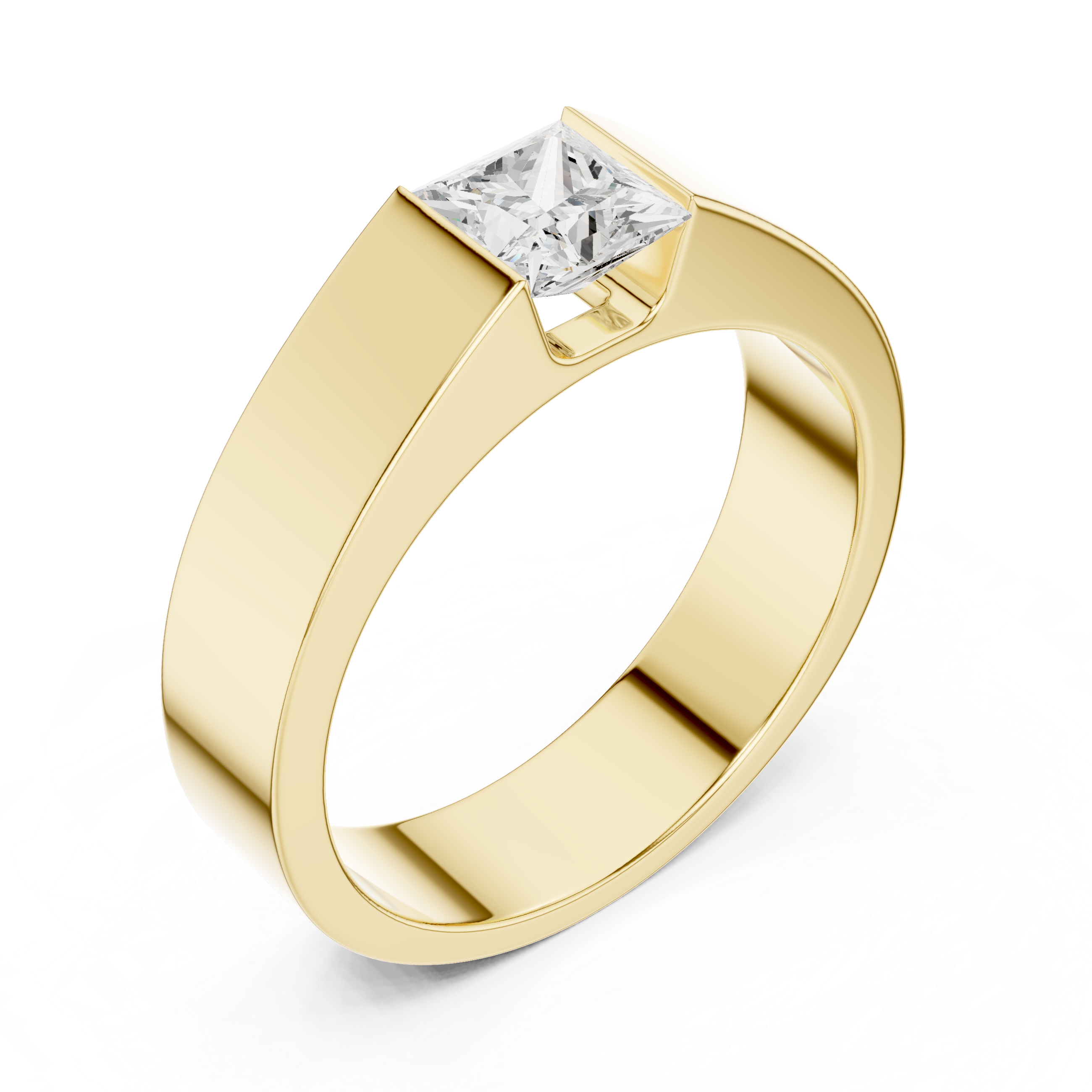 Gold ring with a diamond on a white background